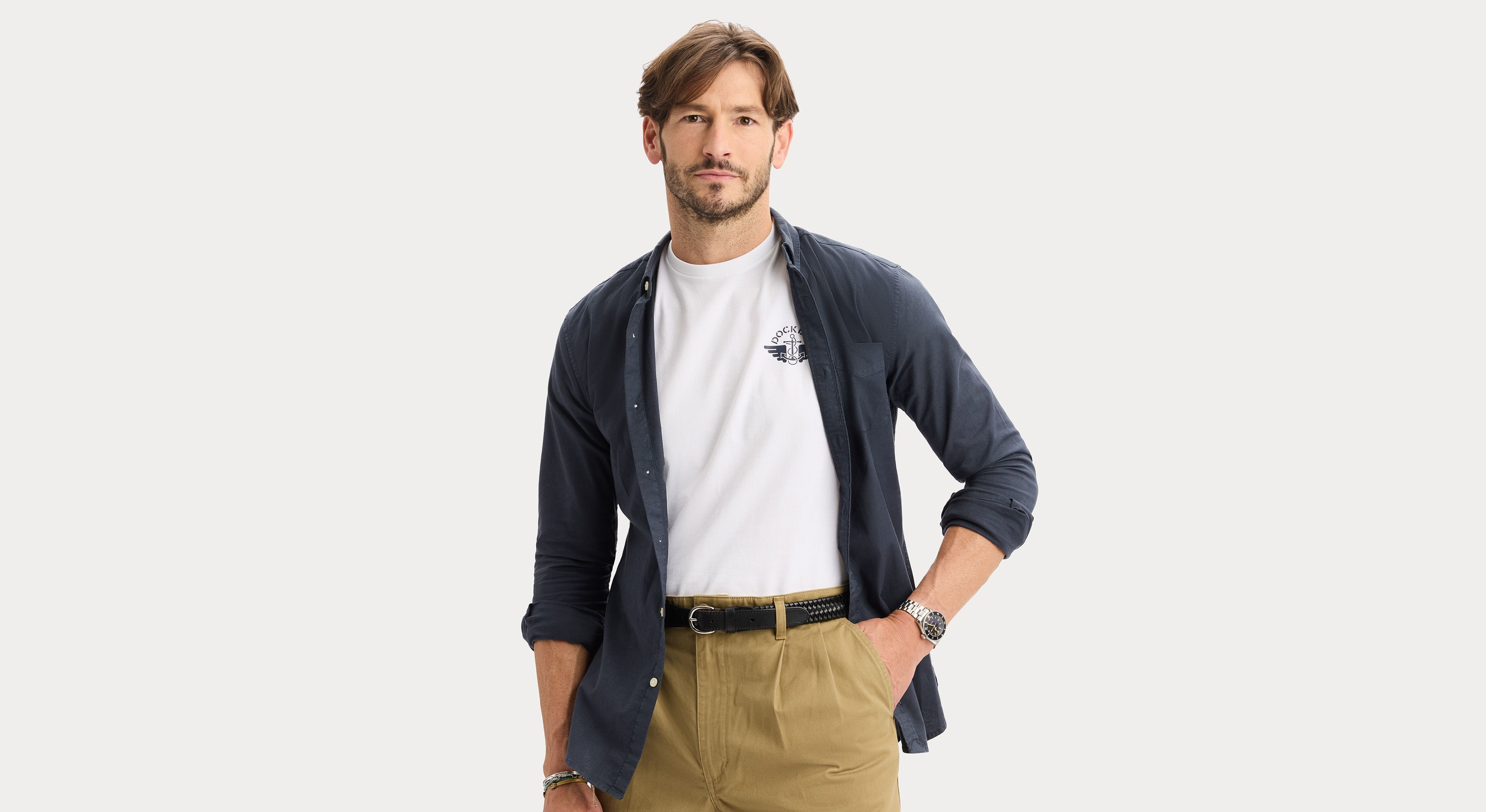 Dockers Oxford chemise homme bleue slim manches longues