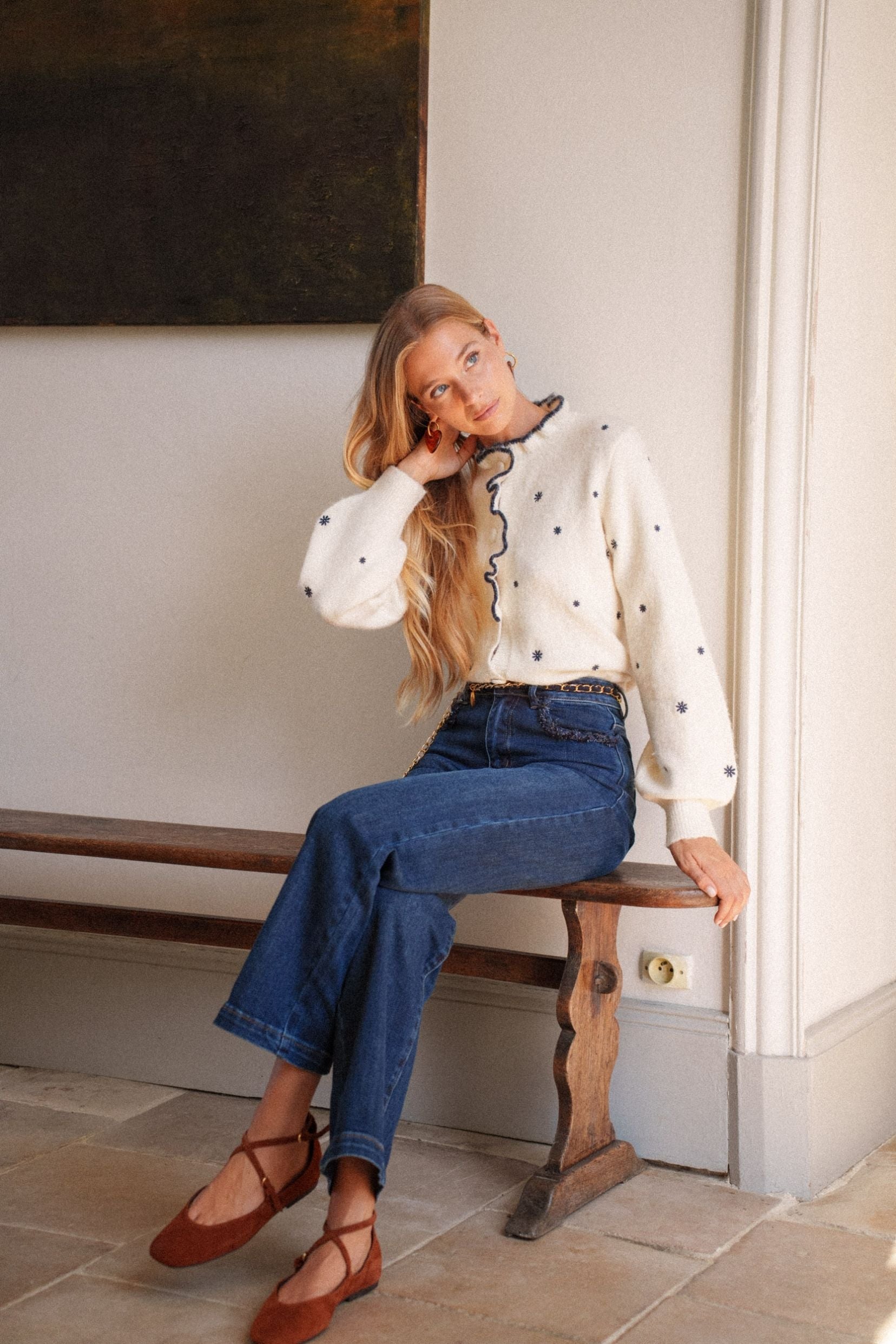 Maison Onado Mary pull gilet brodé volants TU