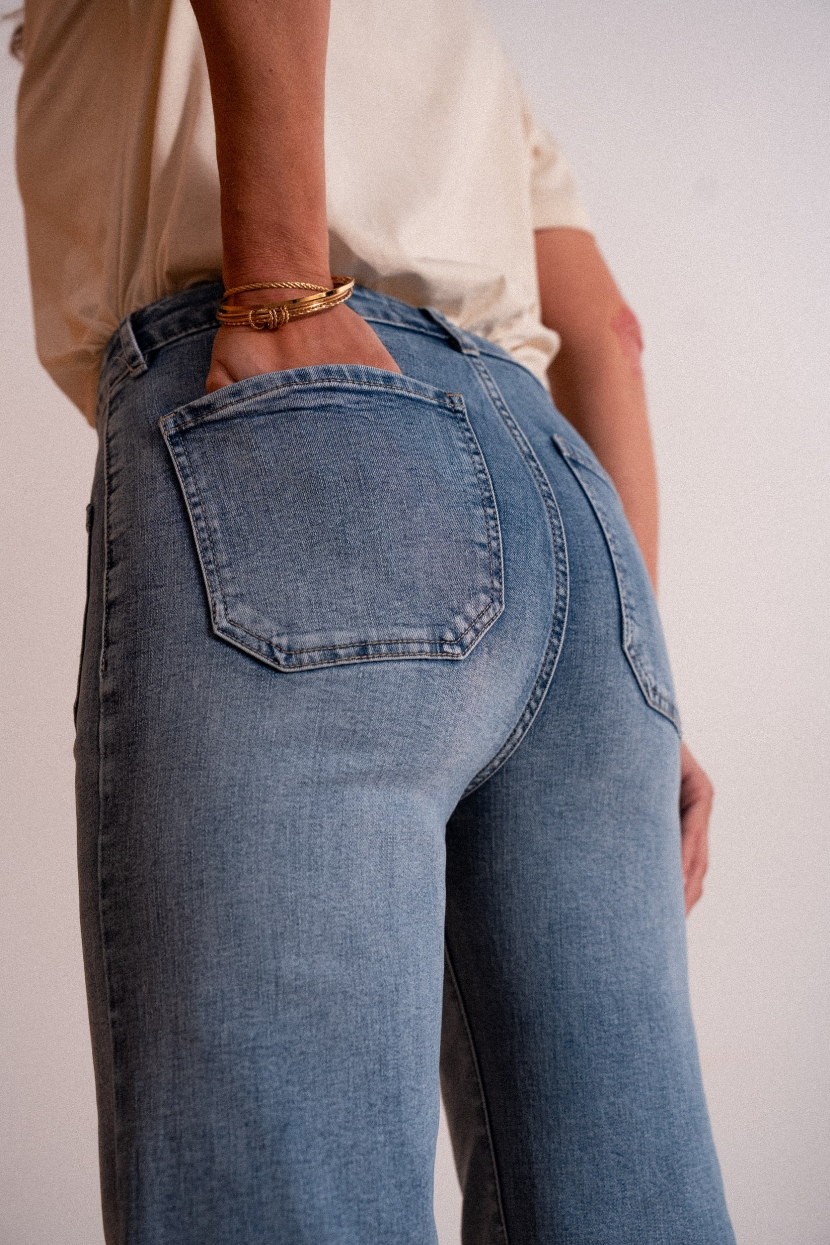 Maison Onado Carla jean wide leg bleu moyen coton