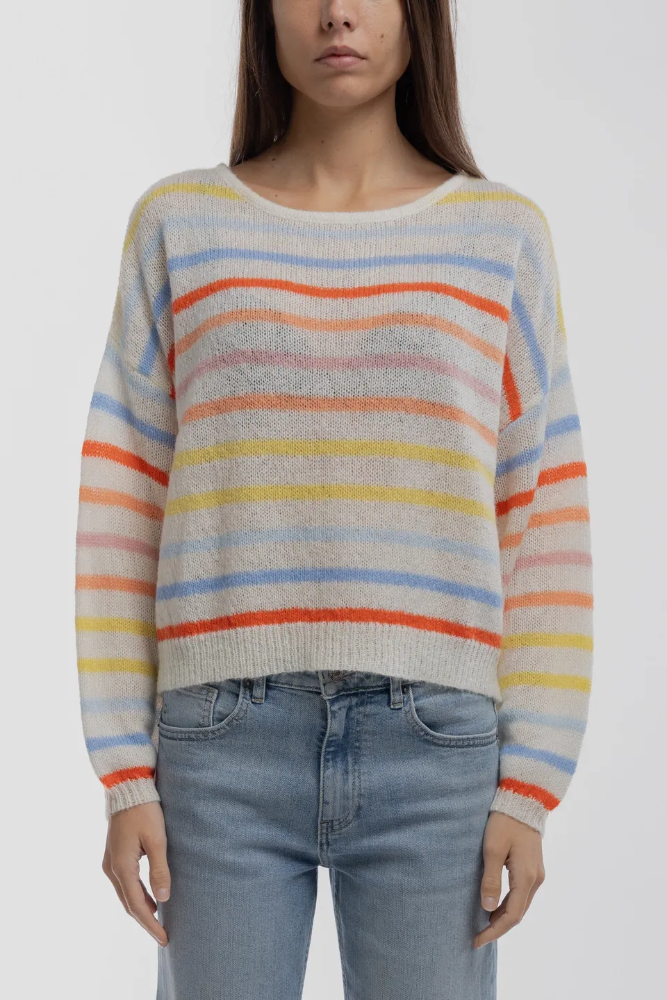 Teddy Smith P-Stripe pull rayé Middle White loose