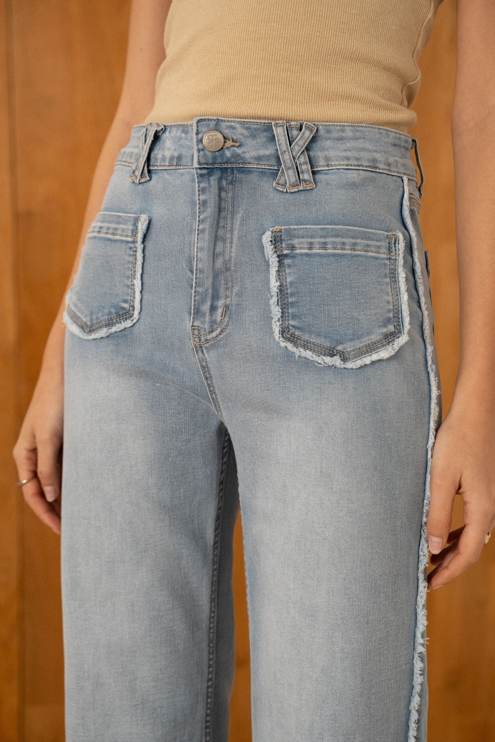 Maison Onado Laina jean wide délavé clair effiloché