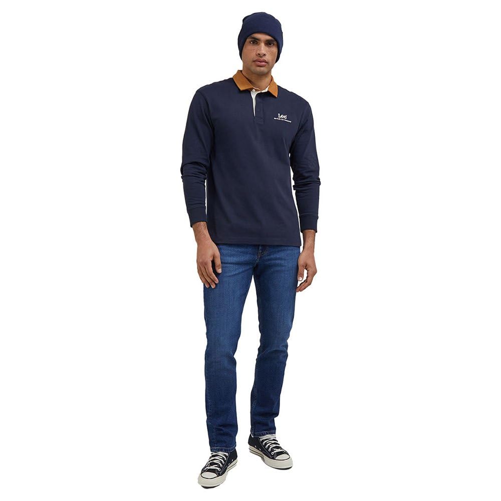 Lee Contrast Collar Polo Homme S Noir Manches Longues