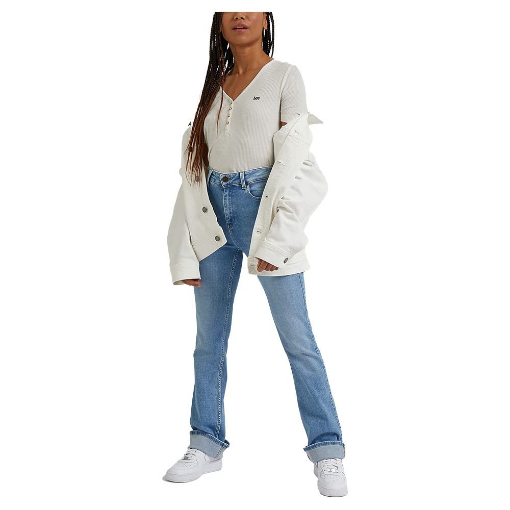 Lee Henley T-Shirt Femme Écru Coupe Slim Taille M