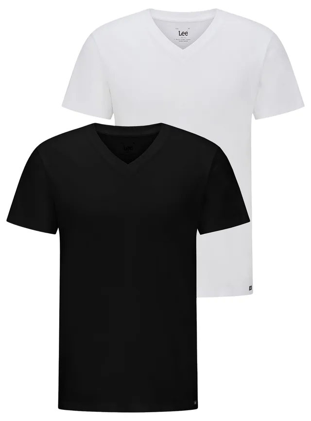 Lee Twin Pack T-shirt col V slim noir/blanc lot de 2 taille M