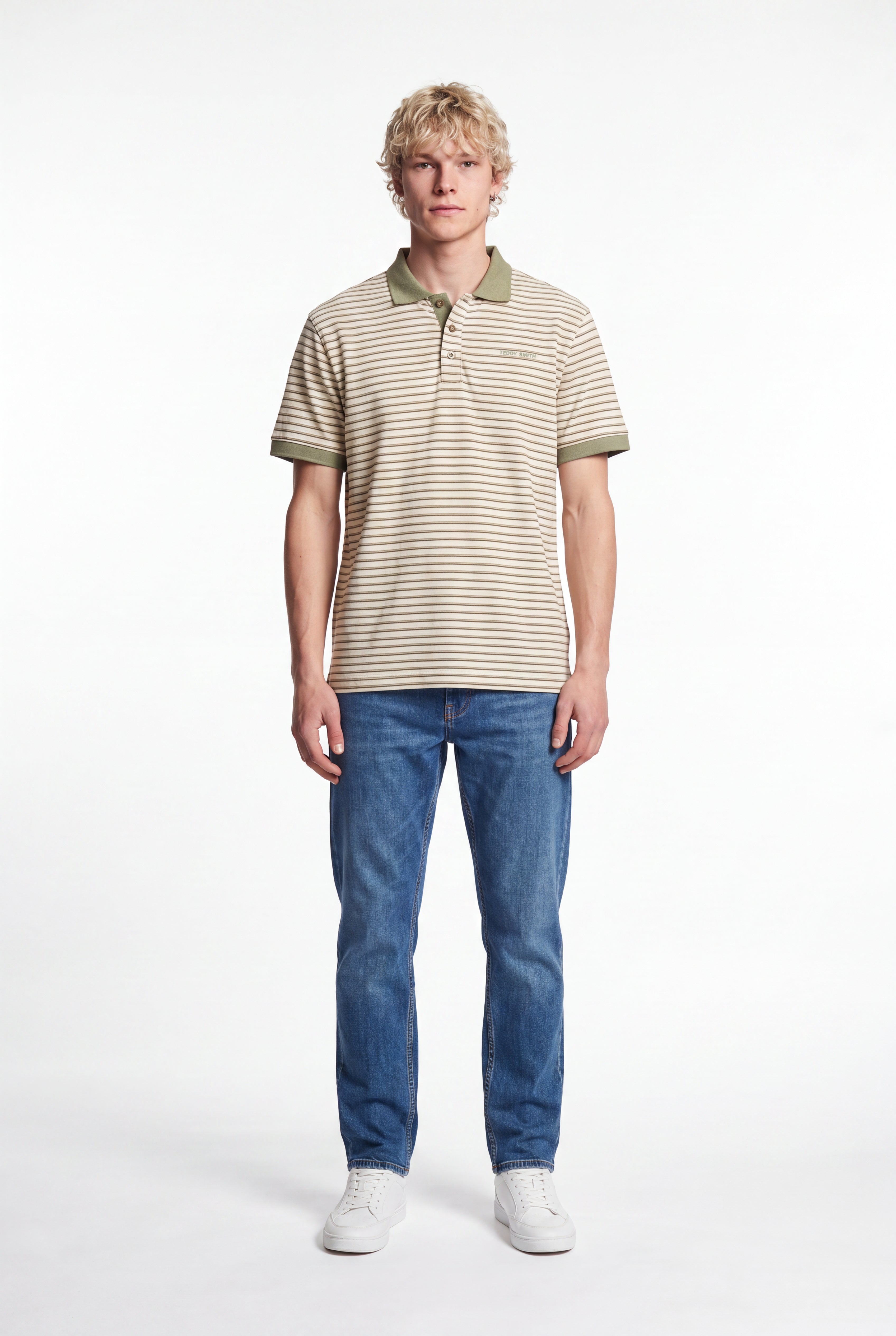 Teddy Smith P-Marco polo rayé bleach kaki homme