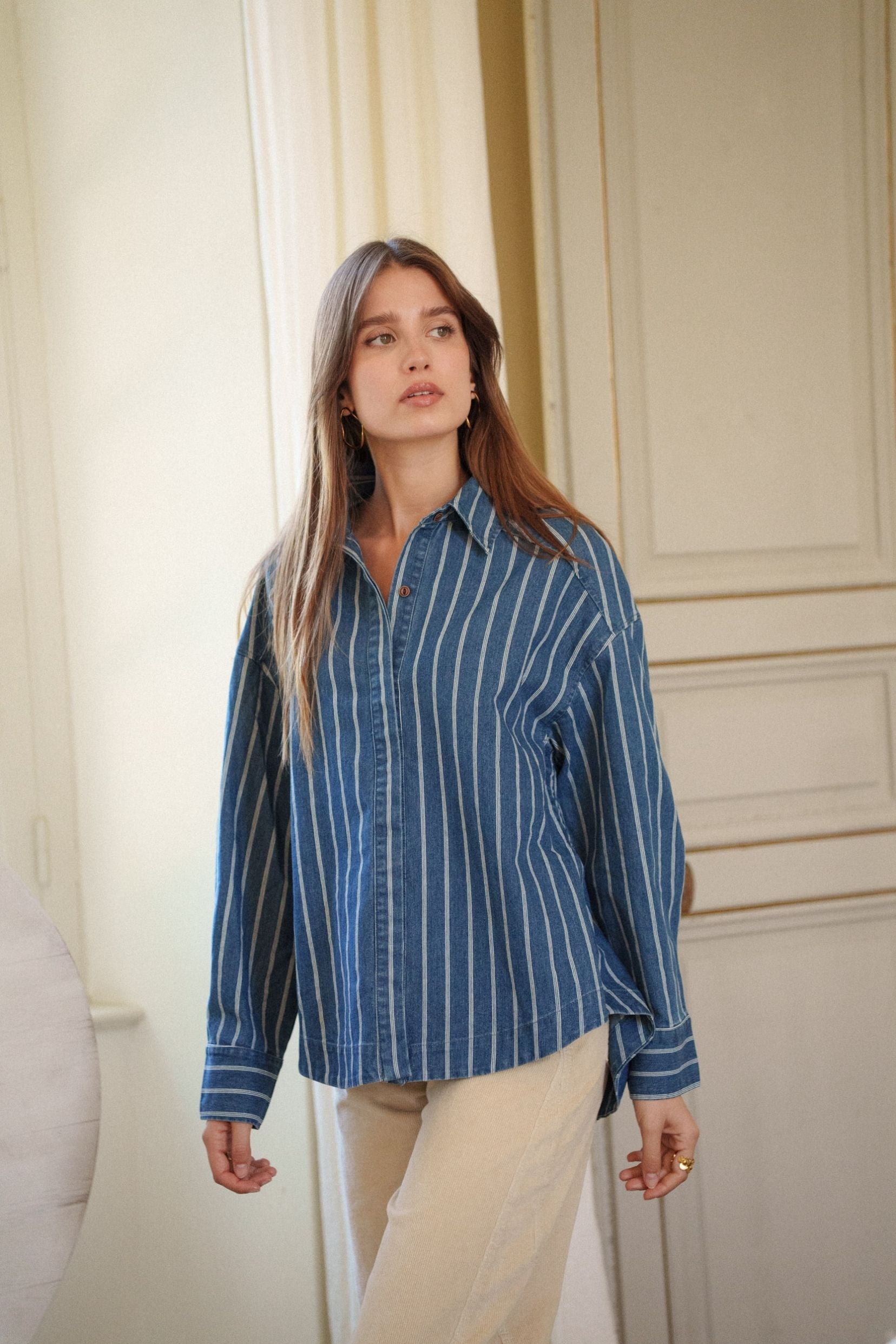 Maison Onado Judith chemise denim rayé oversize