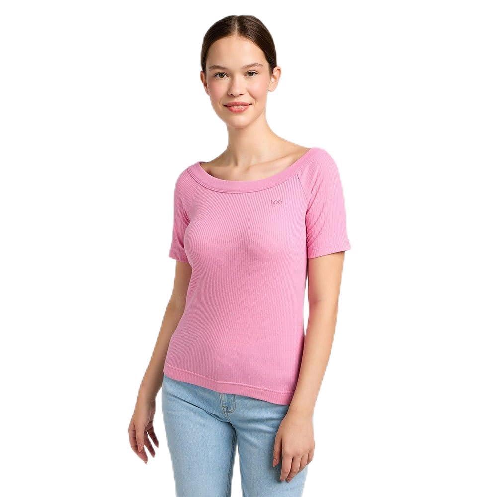 Lee Off Shoulder tee-shirt côtelé écru col bateau