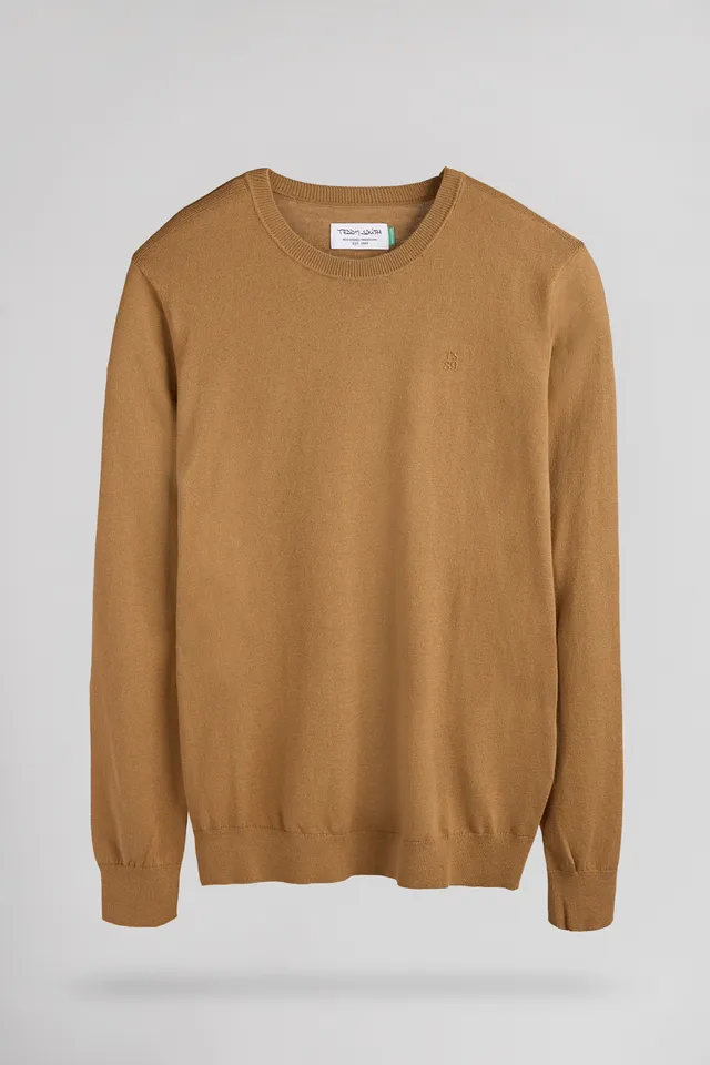 Teddy Smith P-Martino Noisette pull ajusté col rond laine de mer