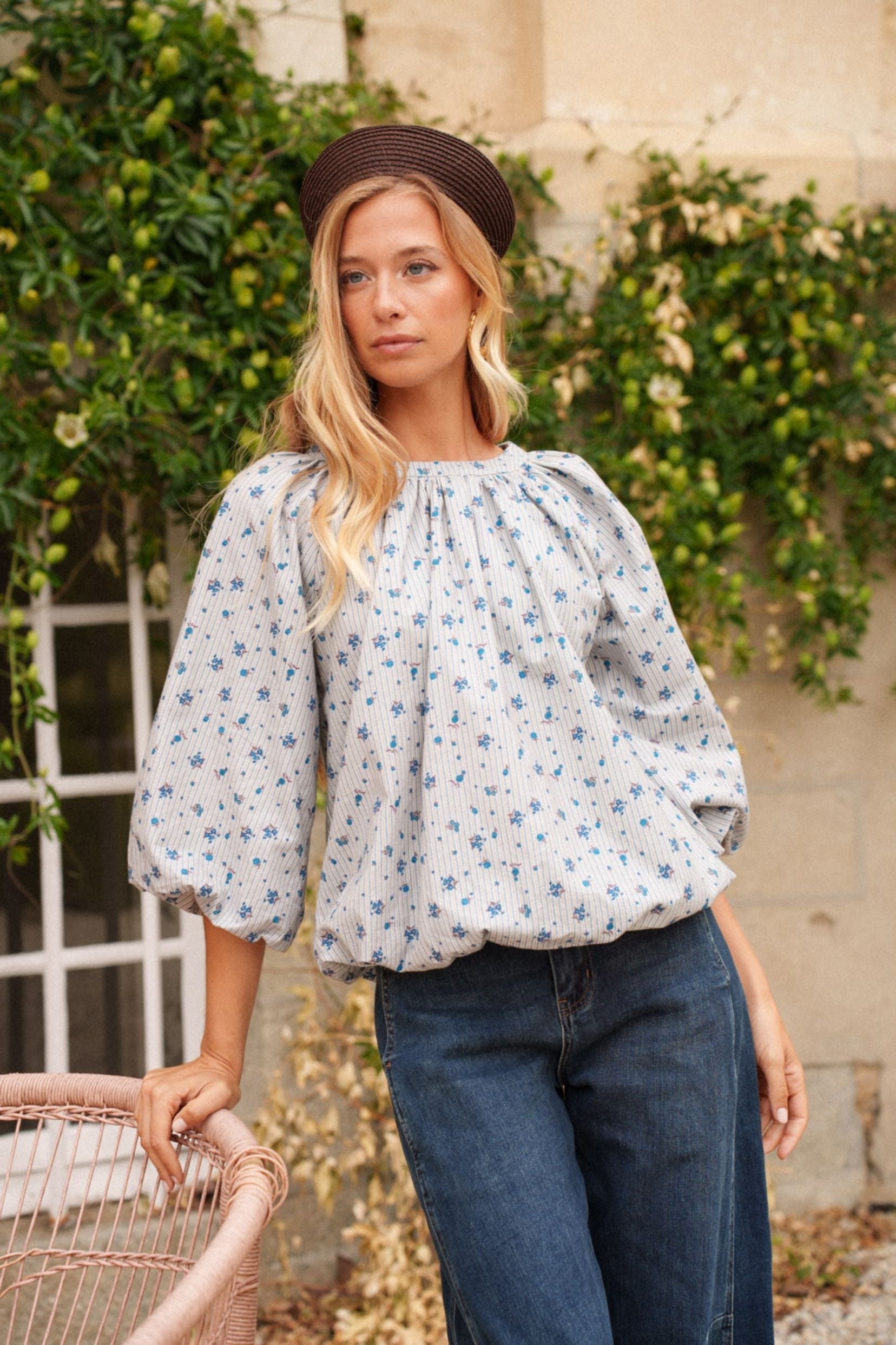 Maison Onado Charlyne blouse bleue fleurie