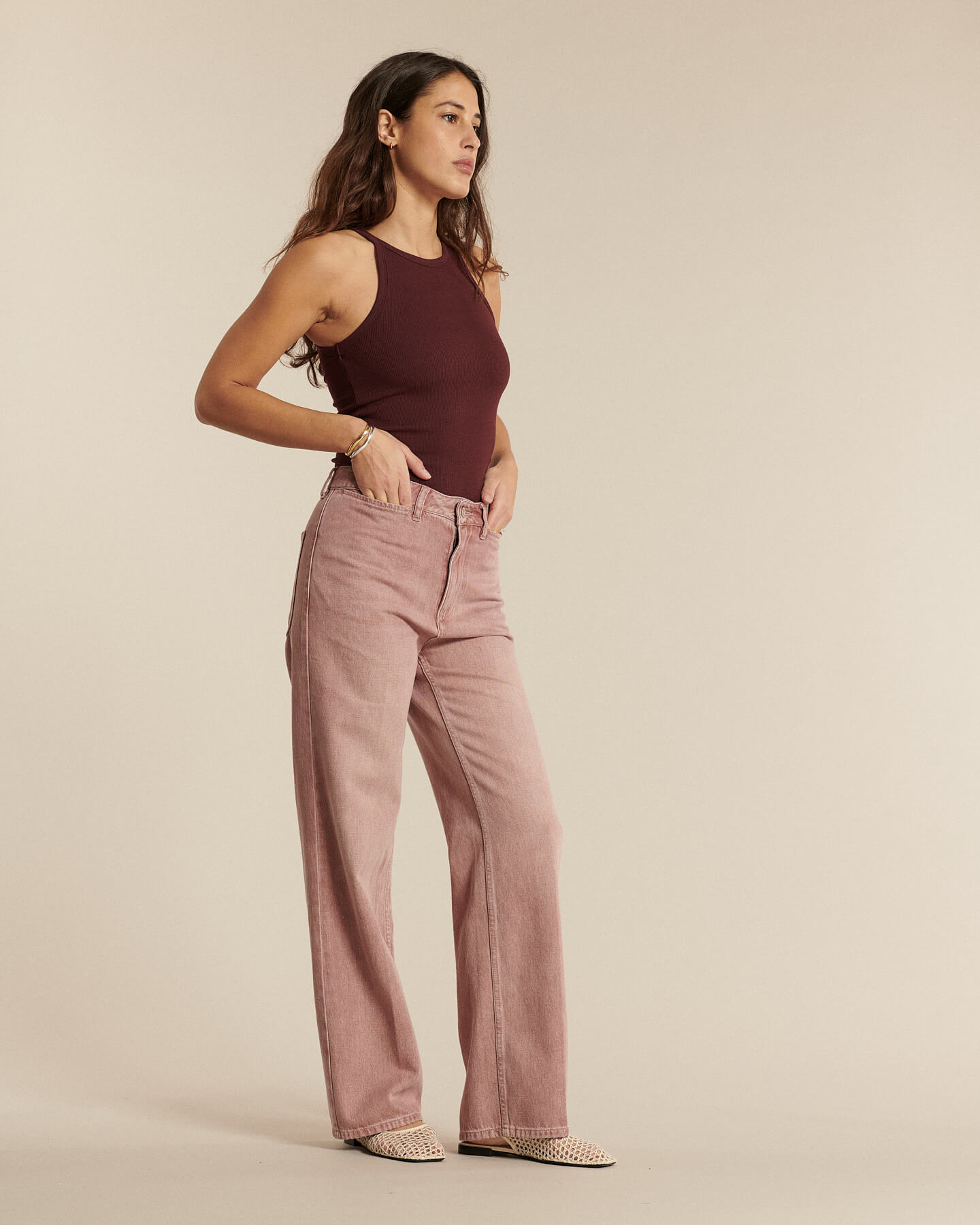 Labdip Swann Quartz jean large taille haute rosé