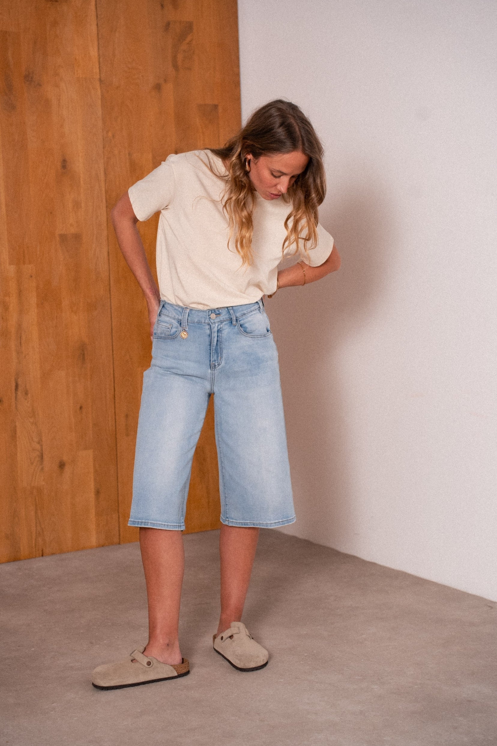 Maison Onado Max bermuda jean bleu clair ample
