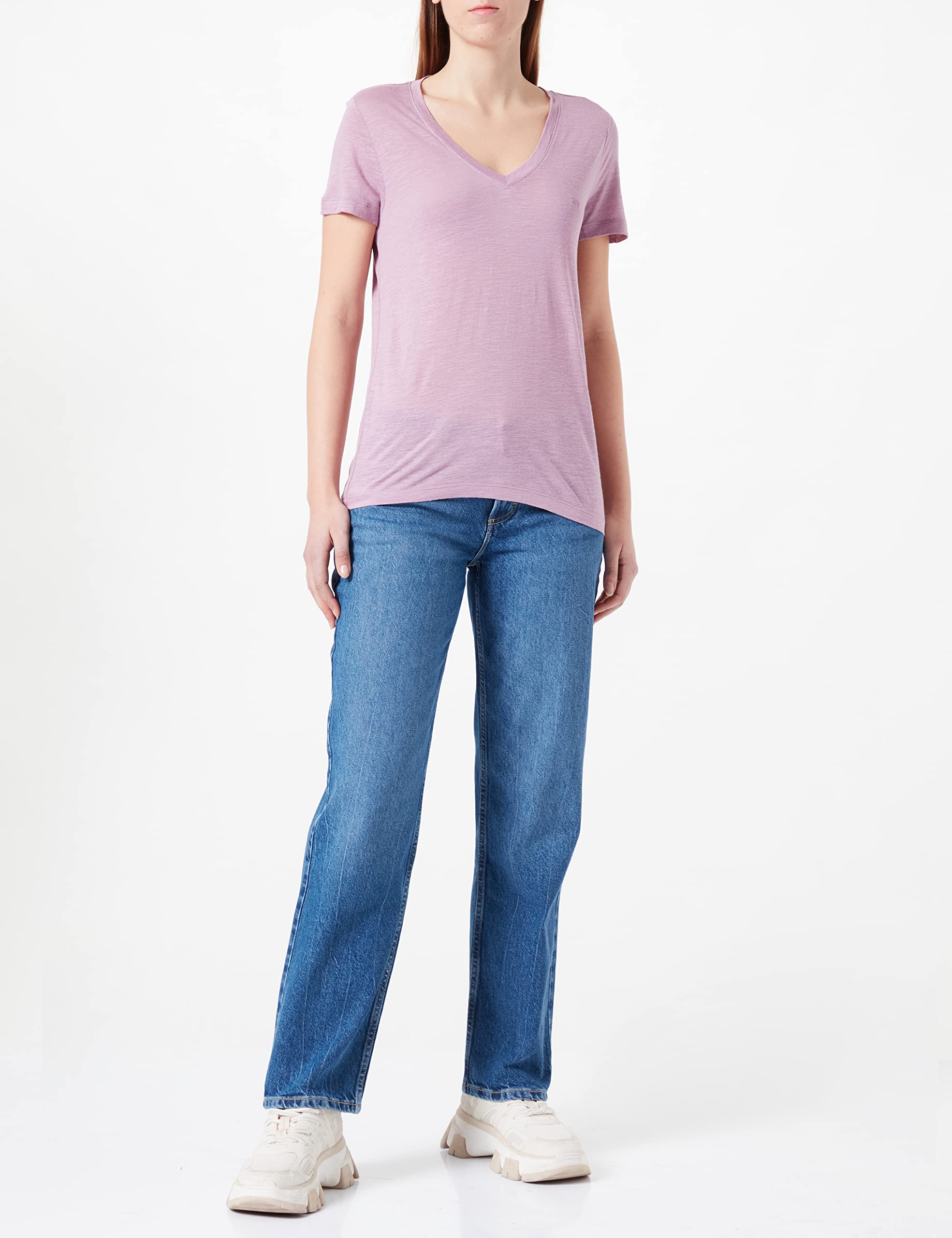 Lee T-shirt Col en V Femme lin lyocell coupe décontractée