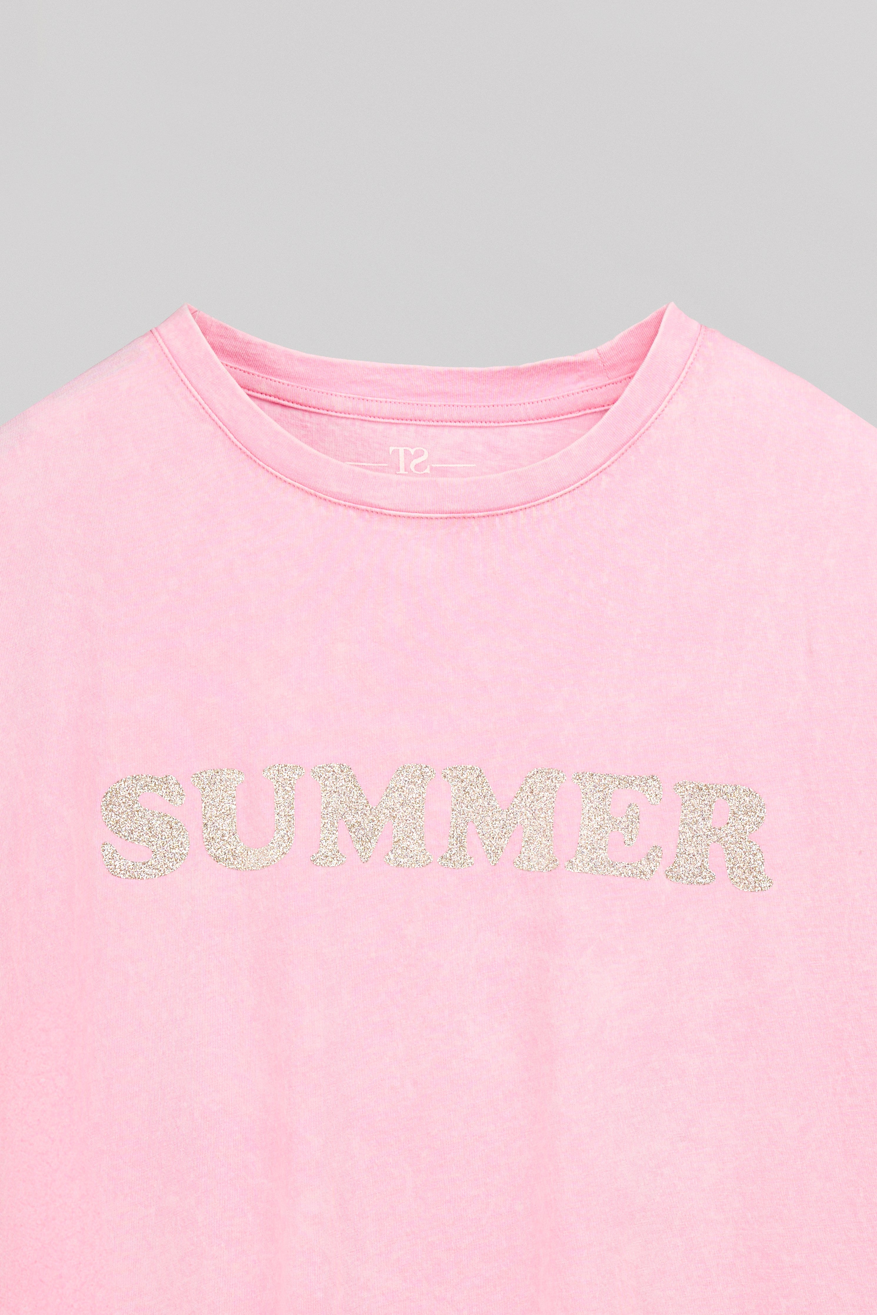 Teddy Smith T-Glitter MC t-shirt oversize rose bonbon