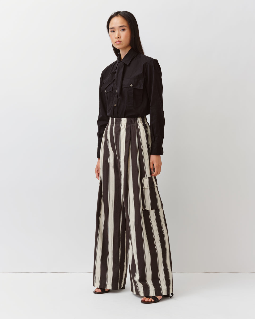 DIEGA PACO pantalon large noir écru élastiqué