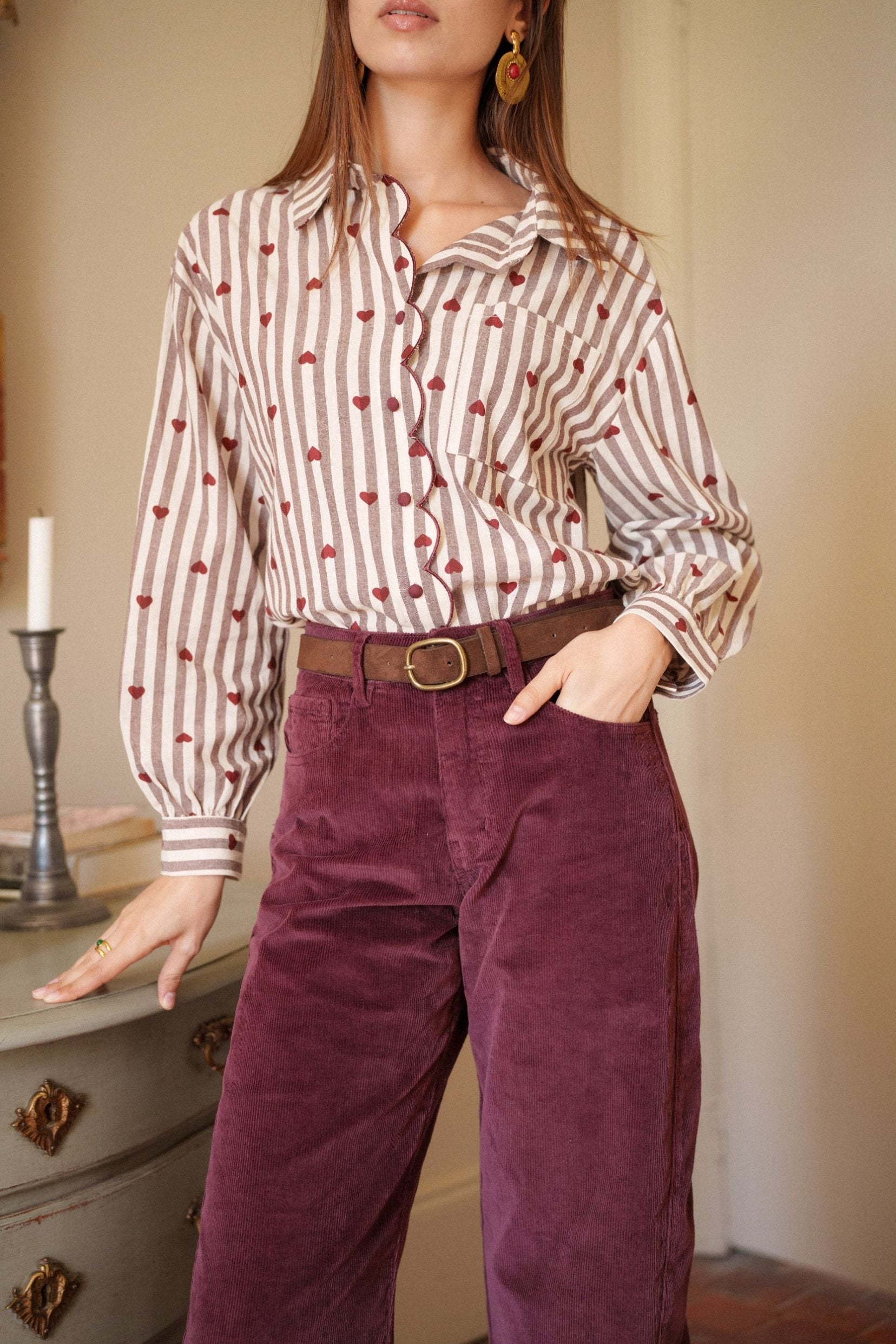 Maison Onado Erine pantalon ballon velours bordeaux coton