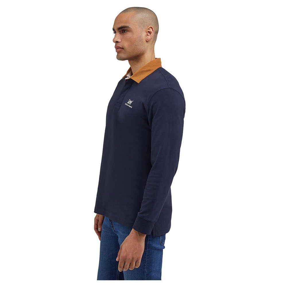 Lee Contrast Collar Polo Homme S Noir Manches Longues