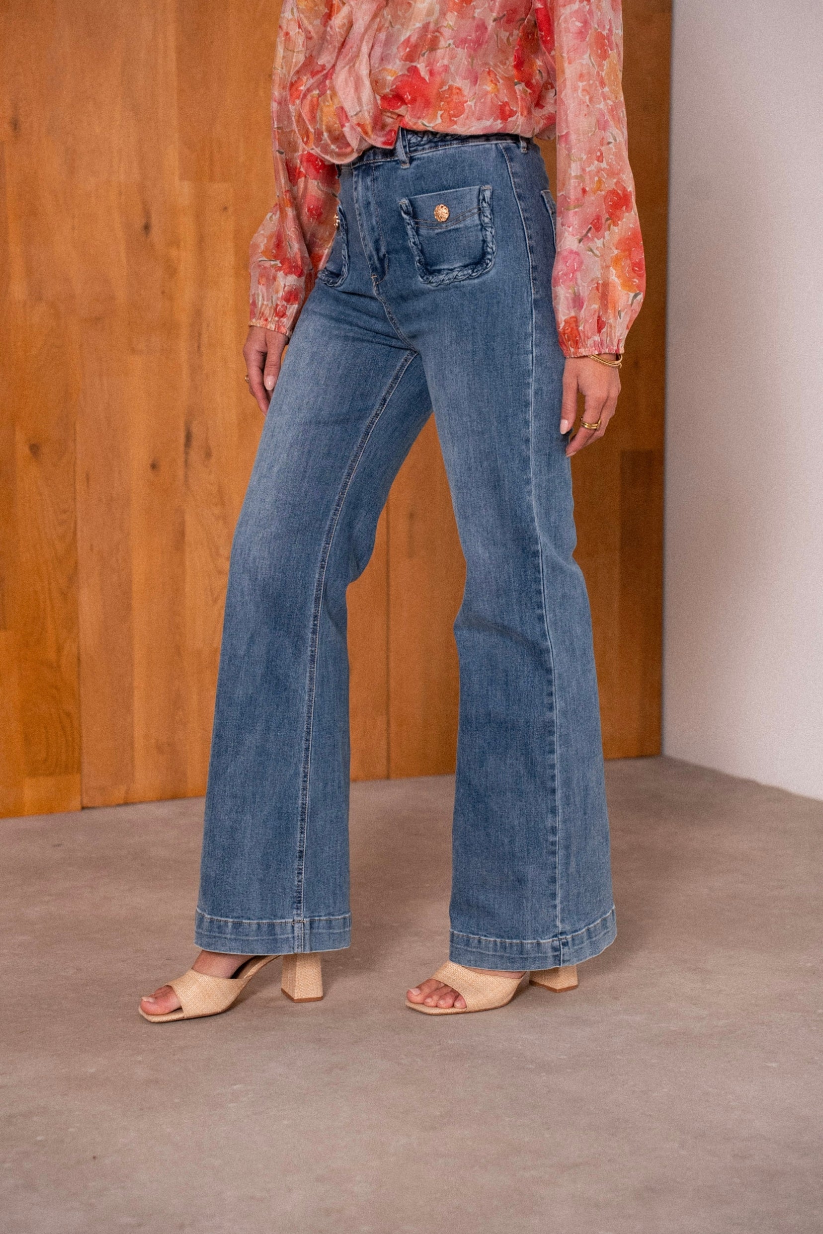 Maison Onado Juline jean flare denim bleu stretch