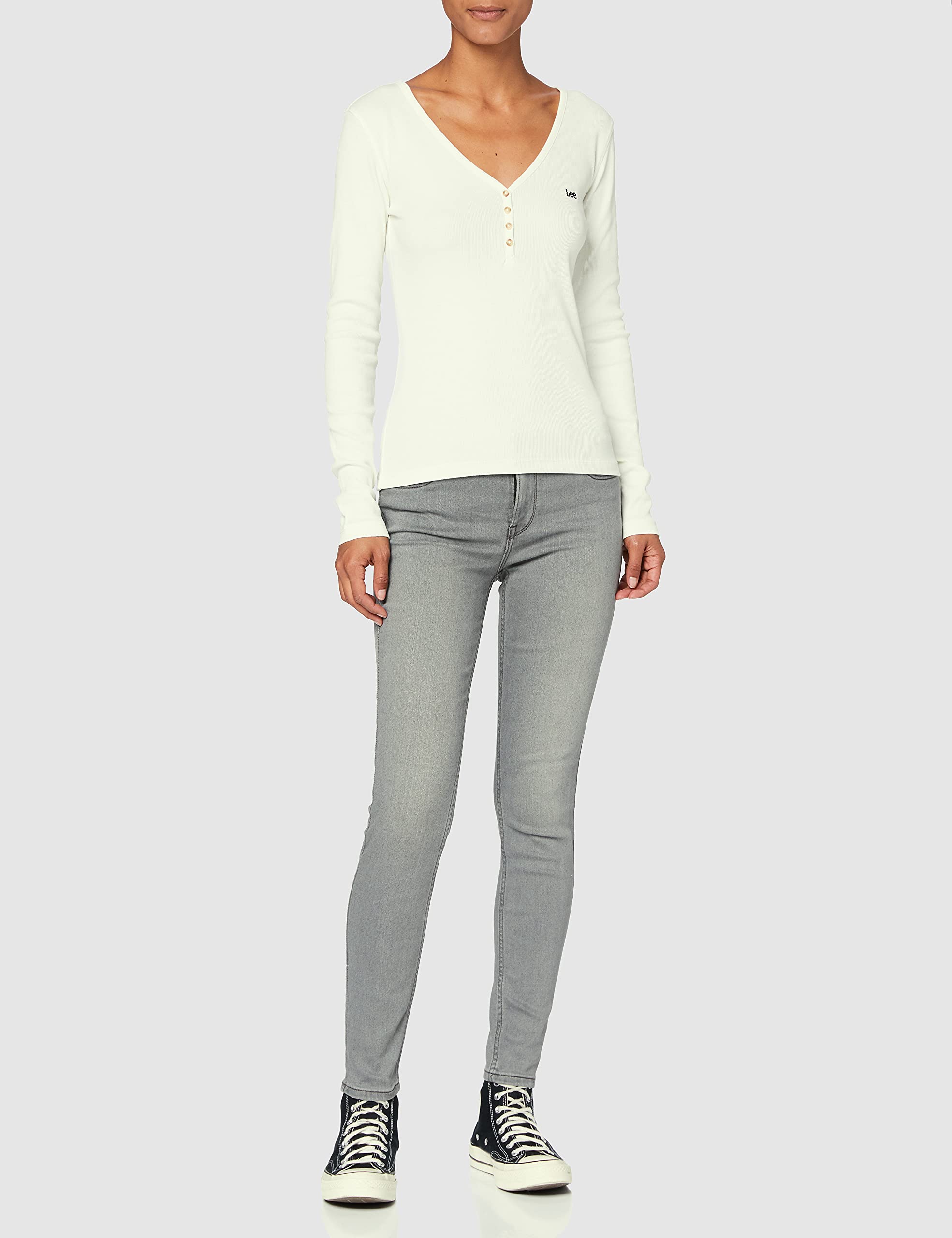 Lee Ribbed Henley t-shirt femme blanc côtelé