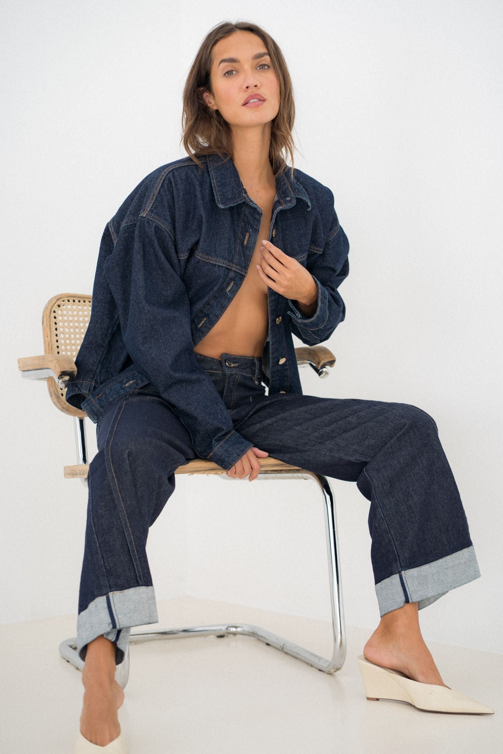 Maison Onado Love jean wide bleu brut revers