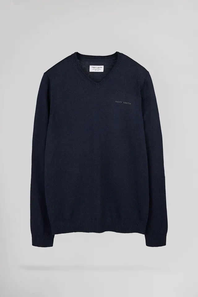 Teddy Smith PULSER 4 TOTAL NAVY CHINE pull homme col V