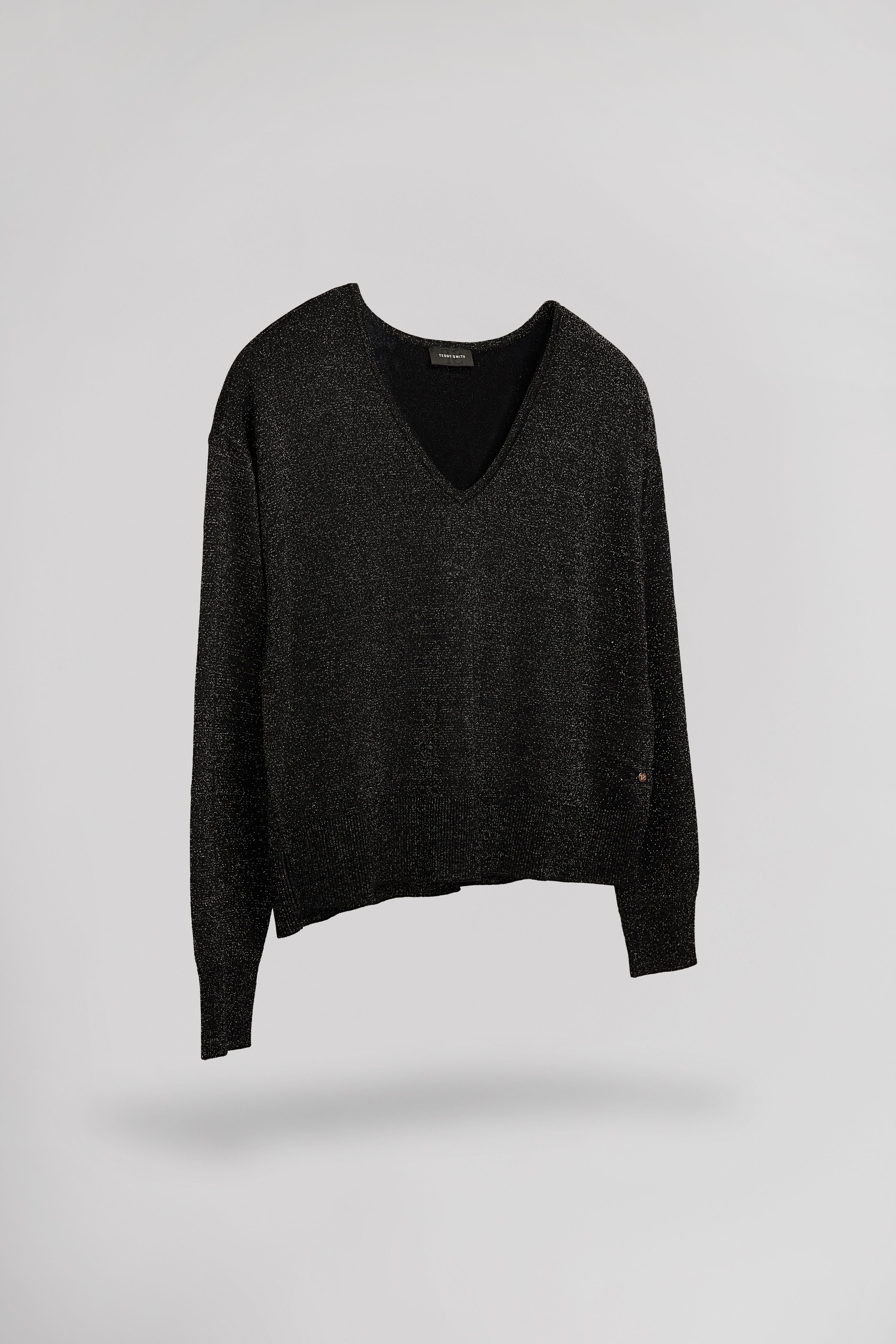 Teddy Smith Lizie pull femme noir lurex col V ample