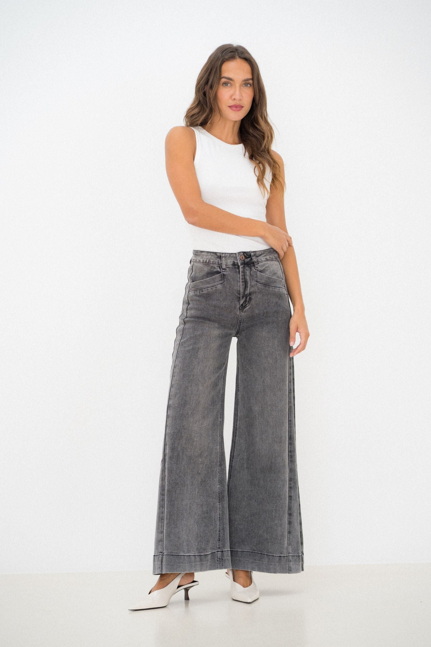 Maison Onado Orine jean wide leg gris délavé vintage