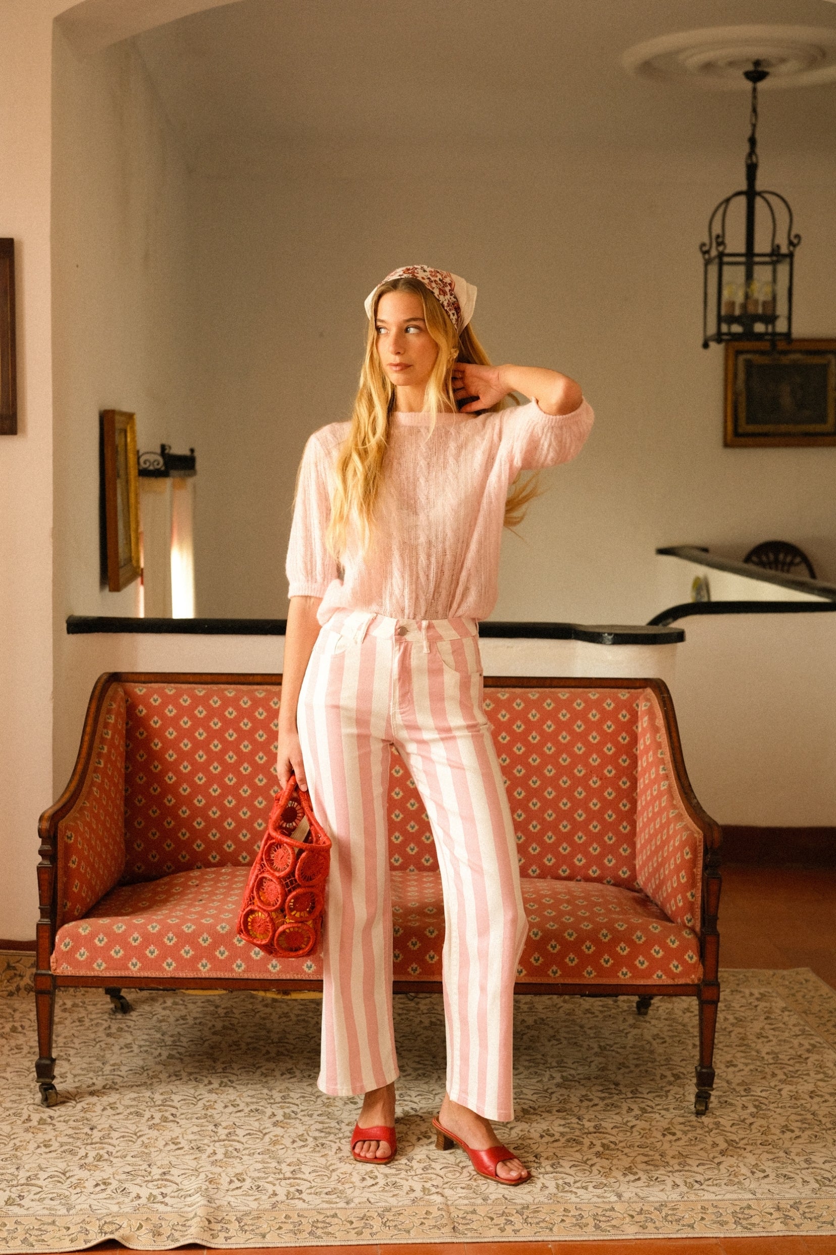 Maison Onado Clarissy pantalon wide rose poudré coton