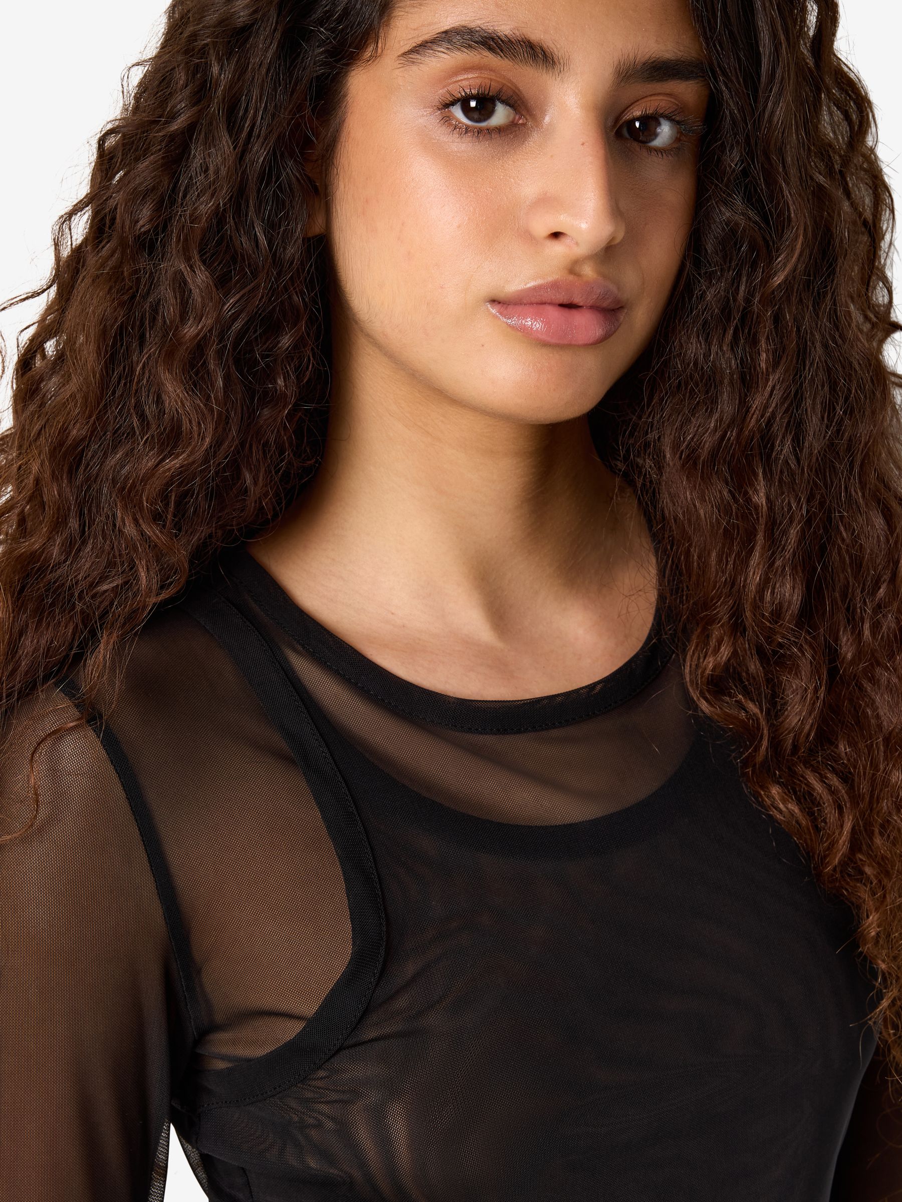 Noisy May top mesh manches longues double col rond