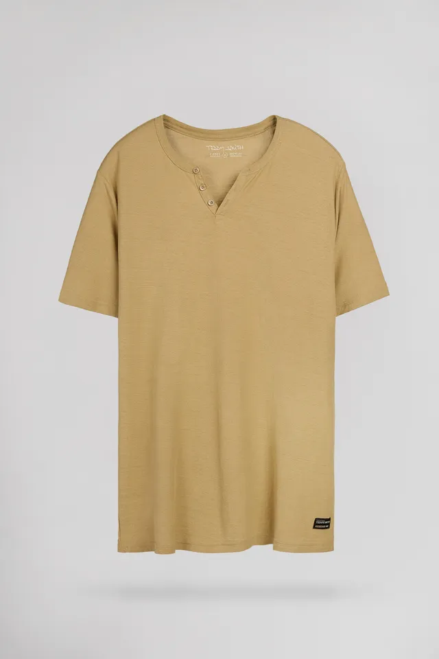 Teddy Smith T-Gabriel MC t-shirt homme beige col fendu
