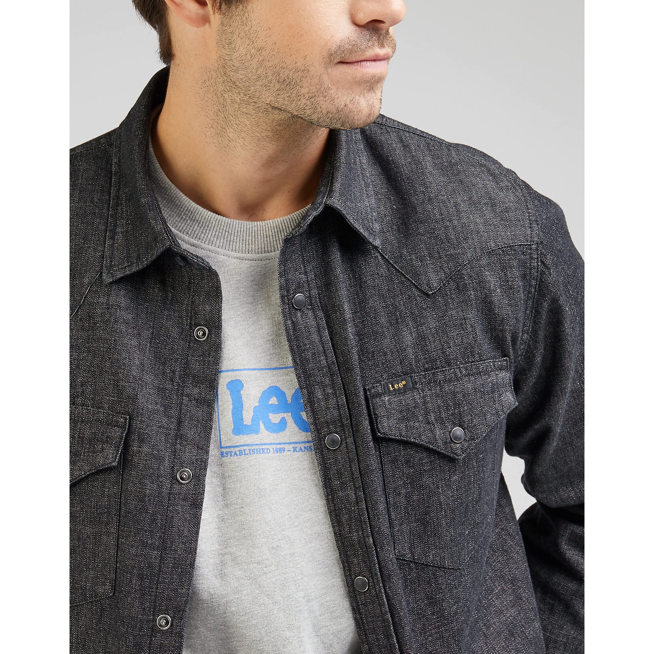 Lee Regular Western Chemise Homme Taille M denim rigide