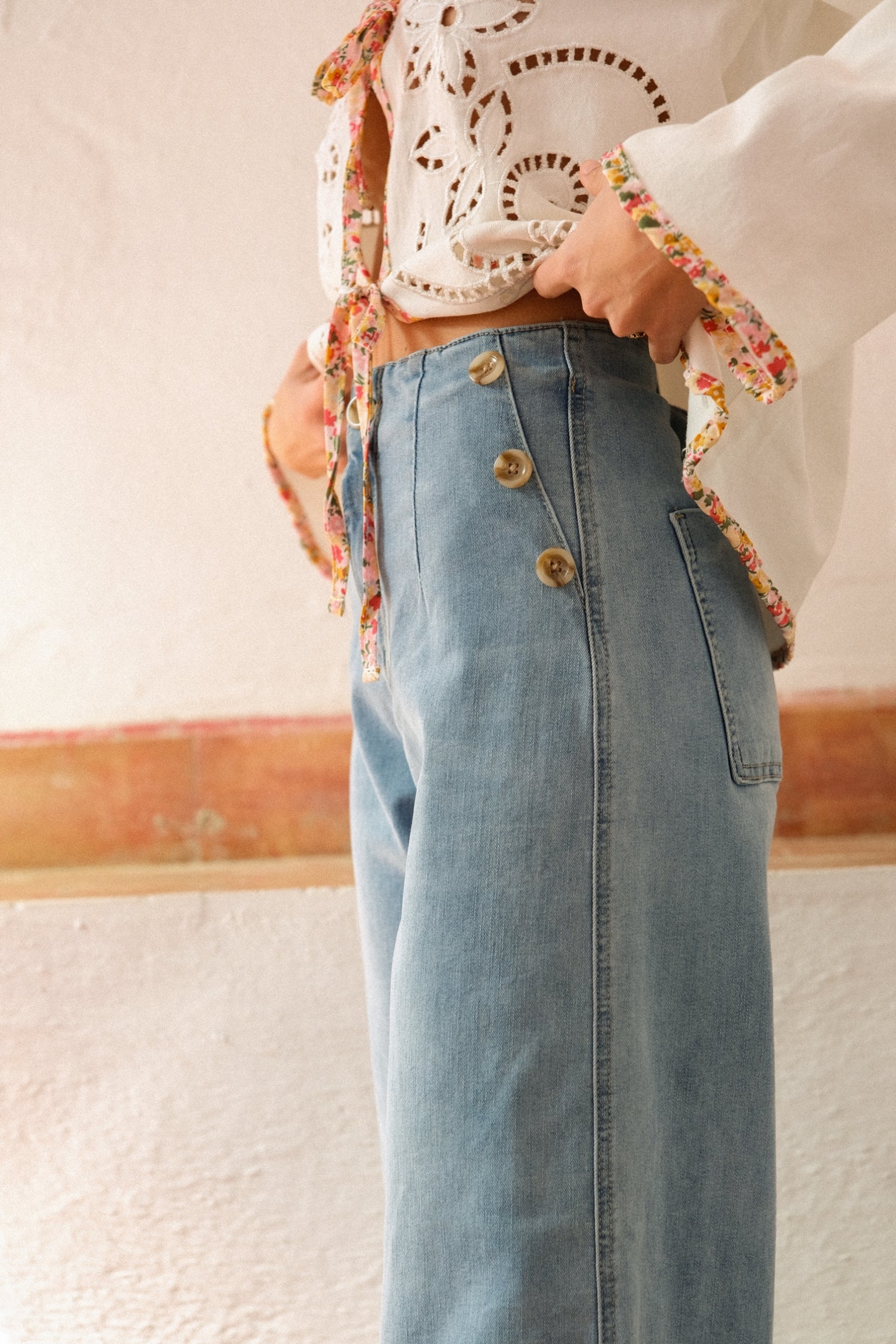 Maison Onado Mia jean wide 7/8 délavé clair coton