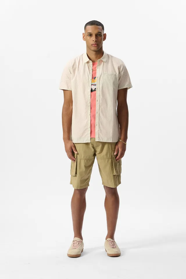 Teddy Smith Cut MC chemise homme slim creme imprime