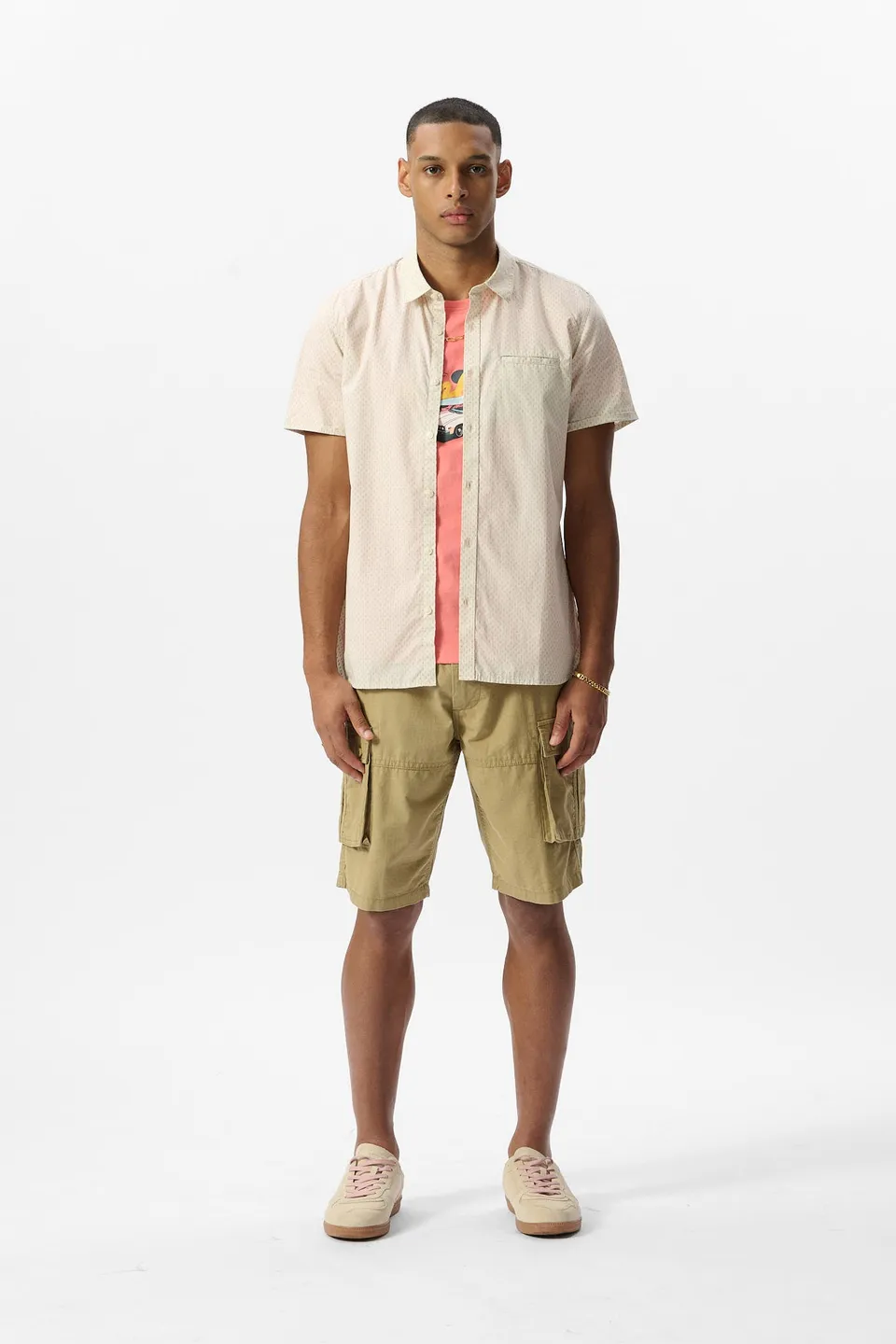 Teddy Smith Cut MC chemise homme slim creme imprime