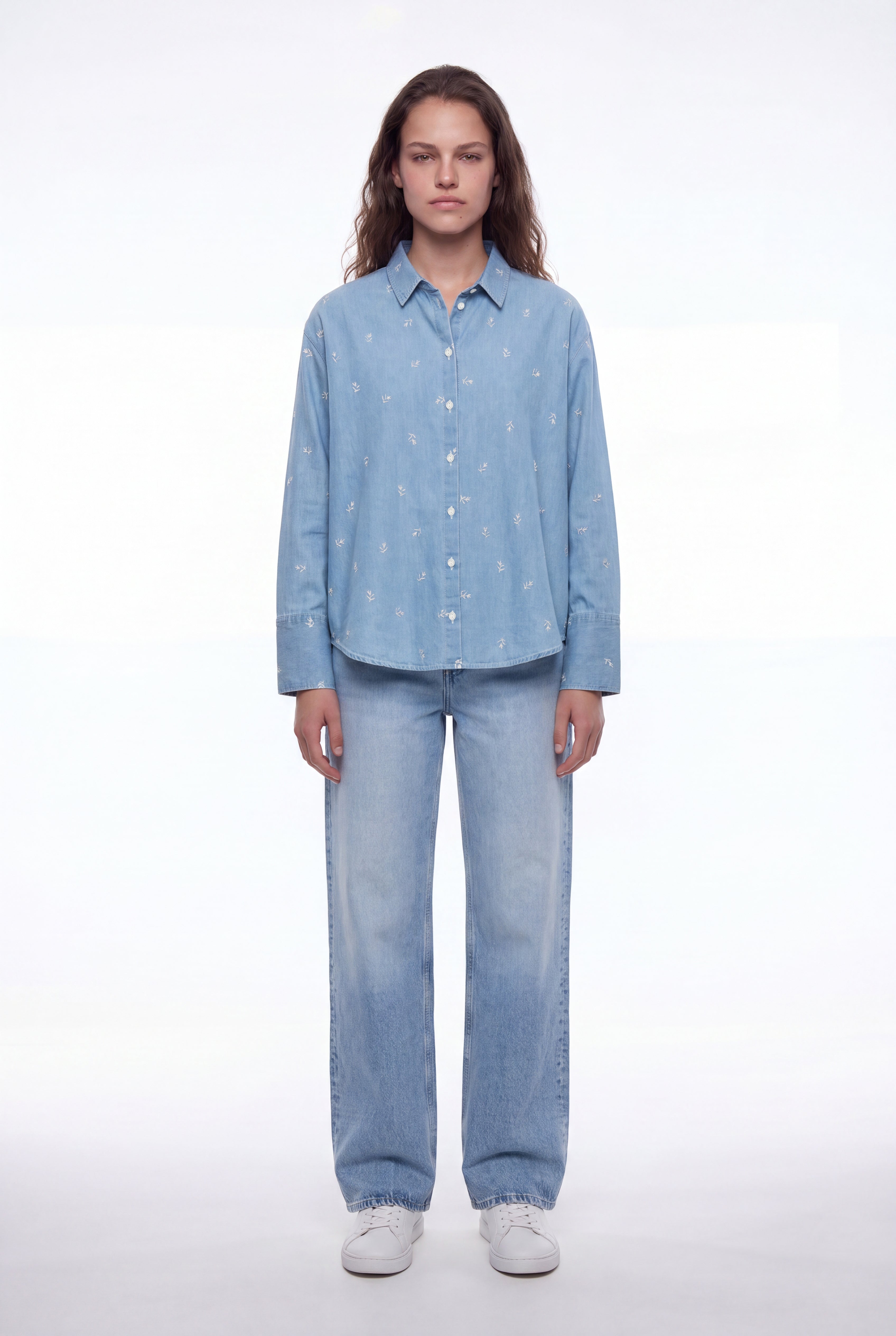 Teddy Smith C-Eliane ML chemise denim bleu clair brodée