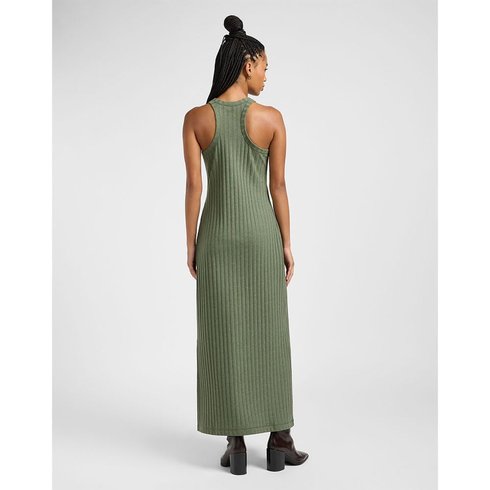 Lee Rib Tank Dress robe slim olive chiné coton