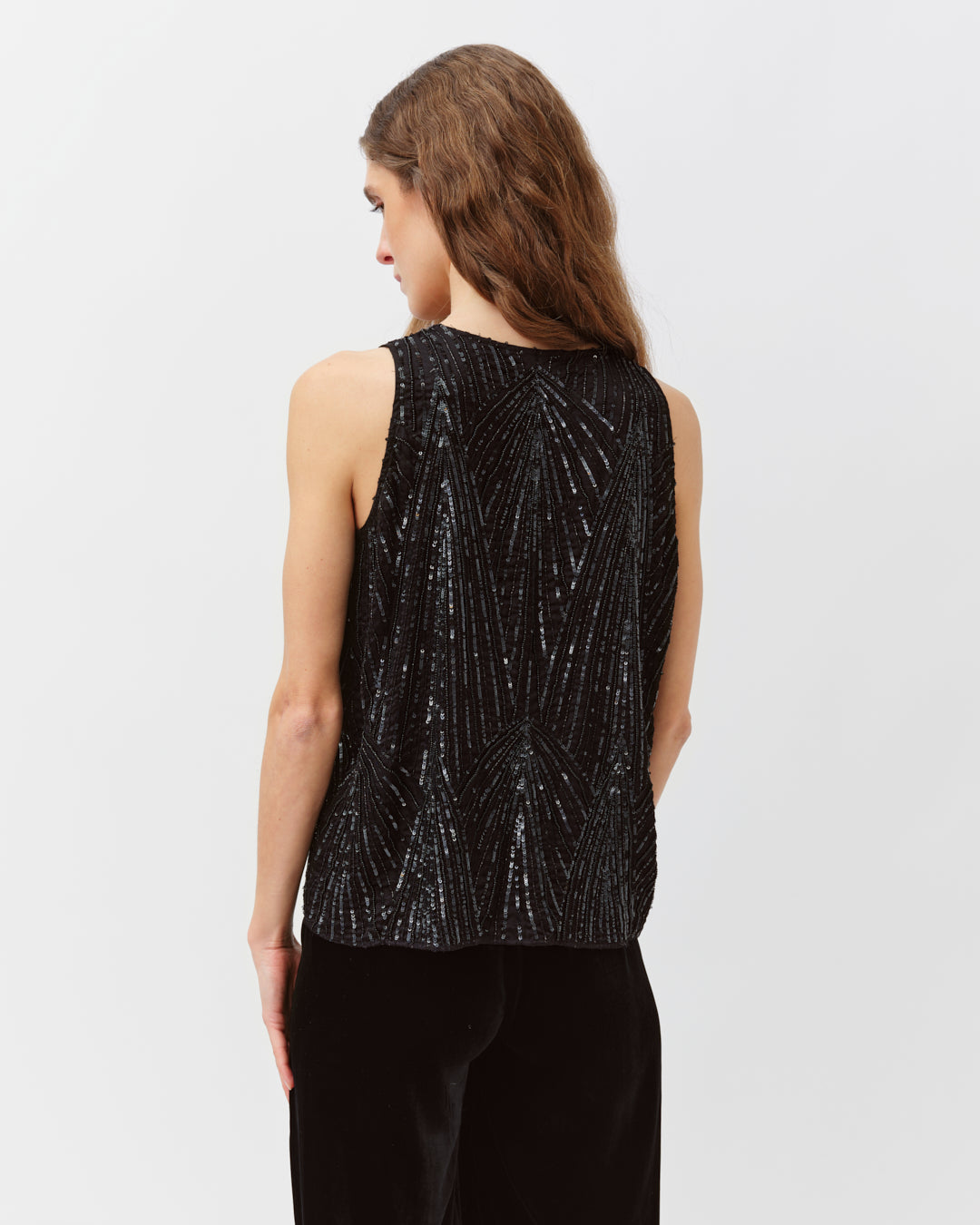 Diega Tawao top noir sans manches à sequins