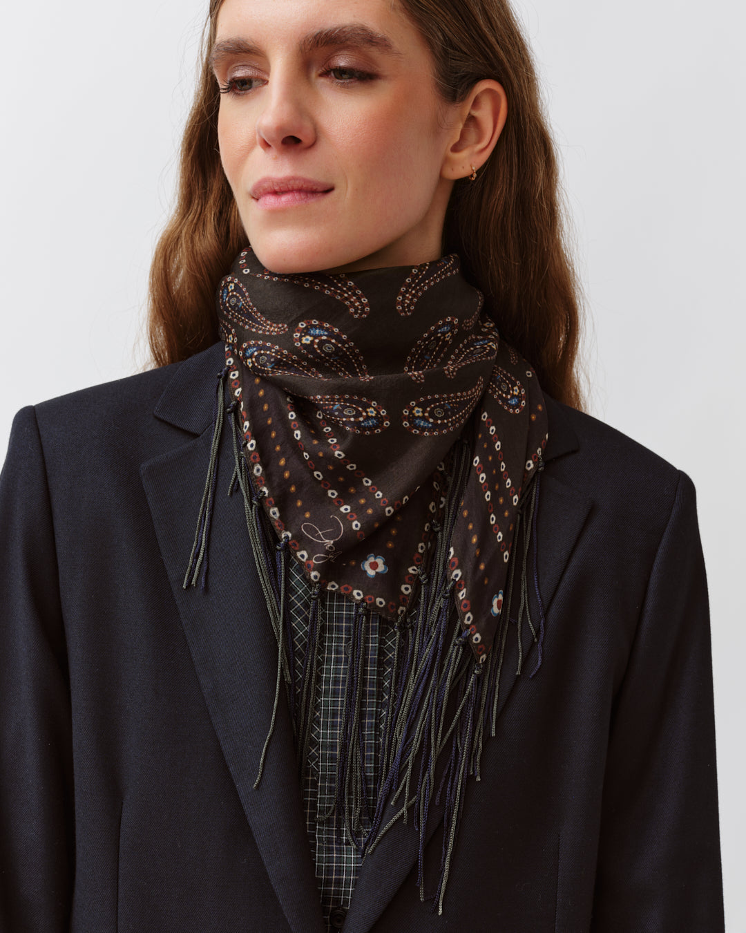 DIEGA FAREO foulard soie vert bleu cachemire