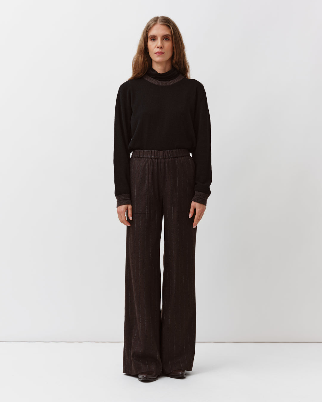 DIEGA PERILLO pantalon chocolat gris large rayé