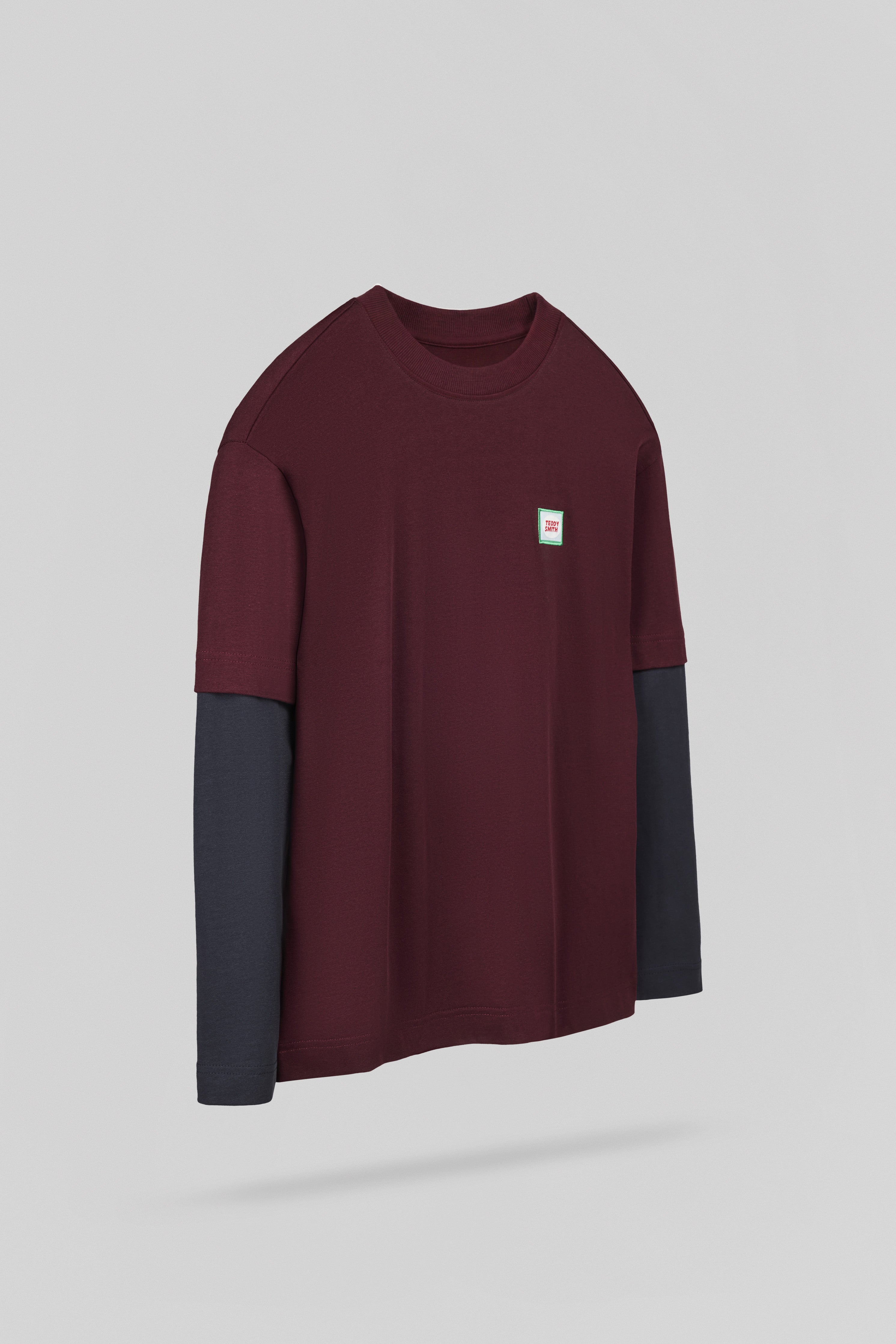 Teddy Smith T-Sly ML JR t-shirt bordeaux foncé garçon