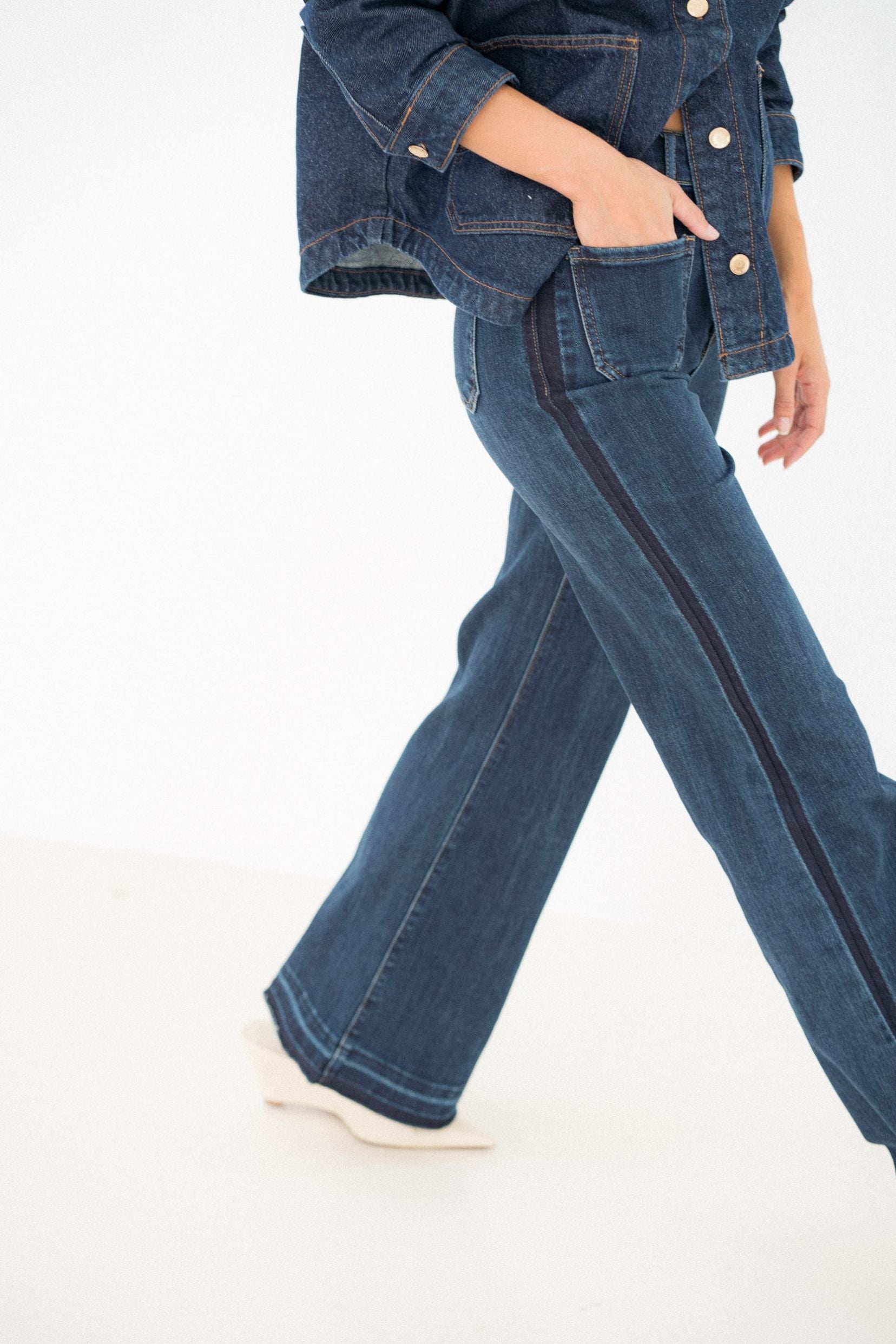 Maison Onado Linnine jean wide bleu surpiqûres