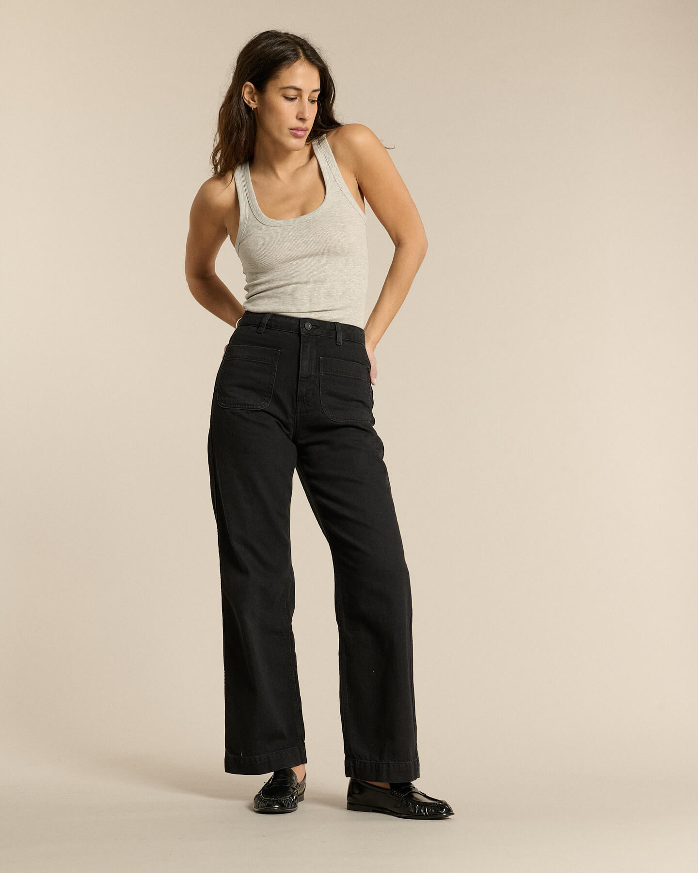 Labdip Samuel jean taille haute gris foncé coton