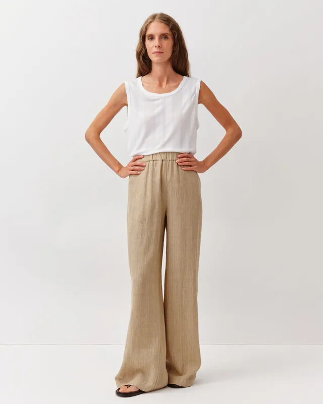 DIEGA Portorico pantalon large camel taille élastiquée