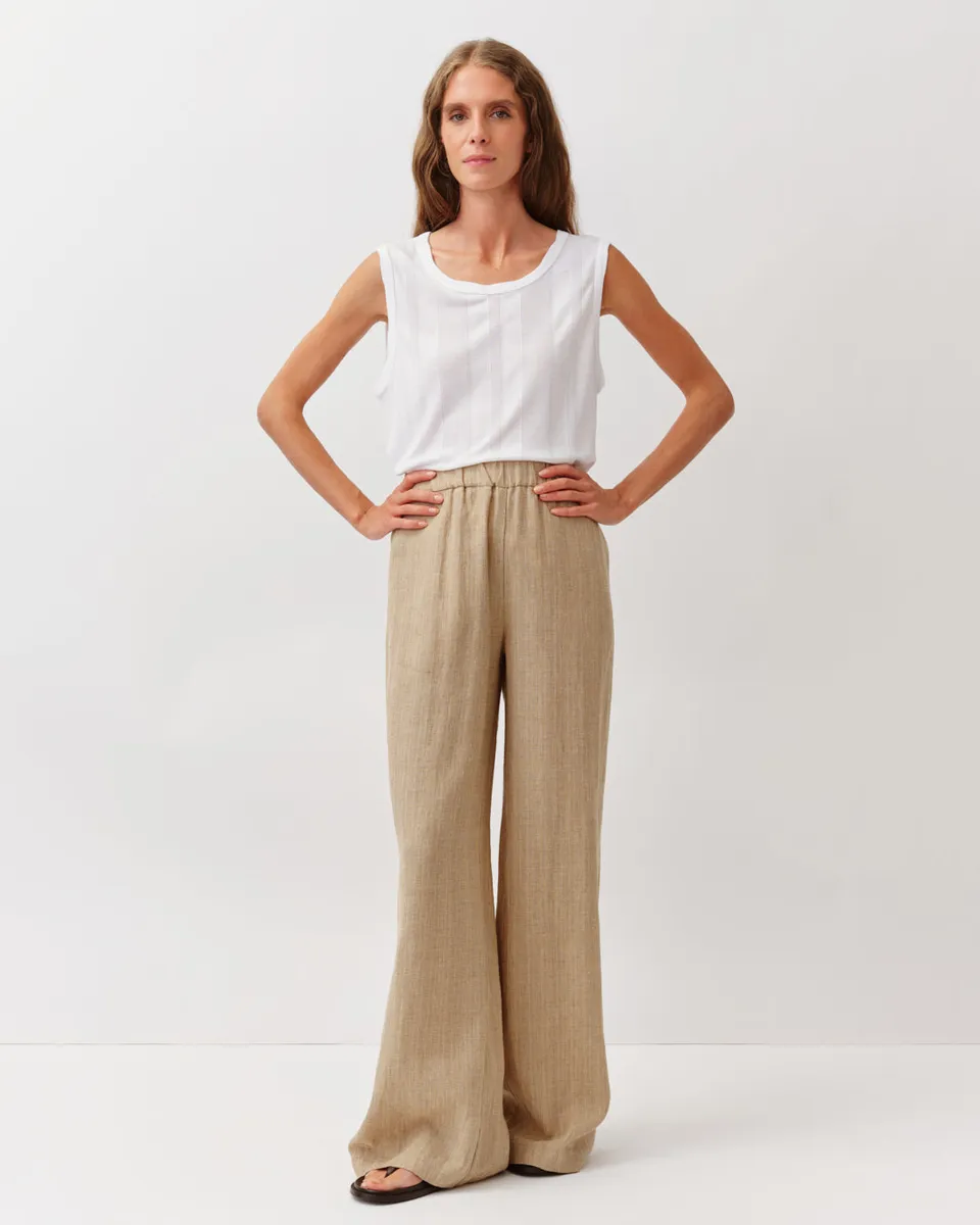DIEGA Portorico pantalon large camel taille élastiquée