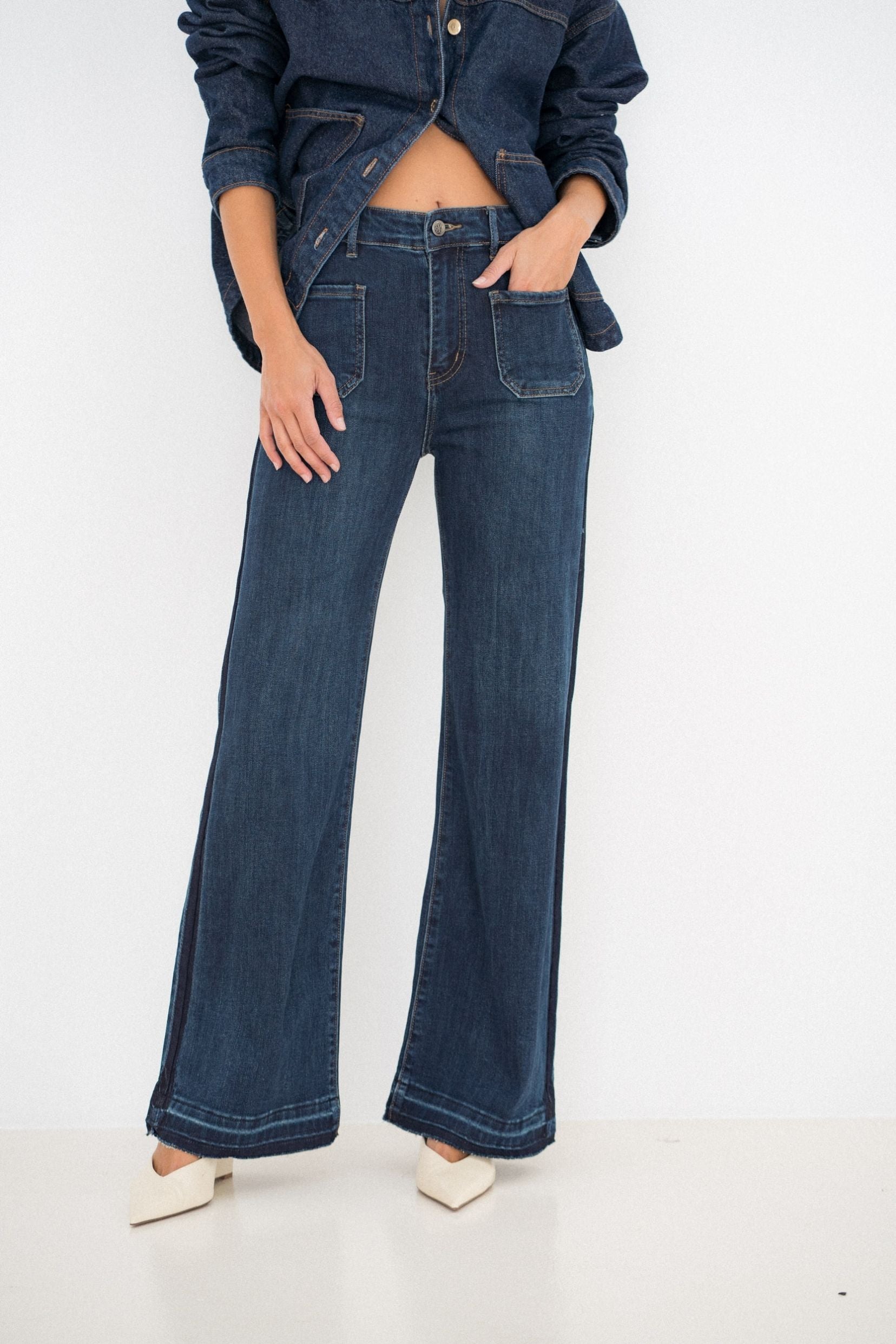 Maison Onado Linnine jean wide bleu surpiqûres