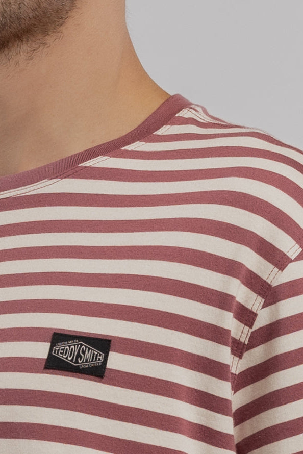 Teddy Smith T-Stry T-Shirt Framboise Foncé Rayé Ample