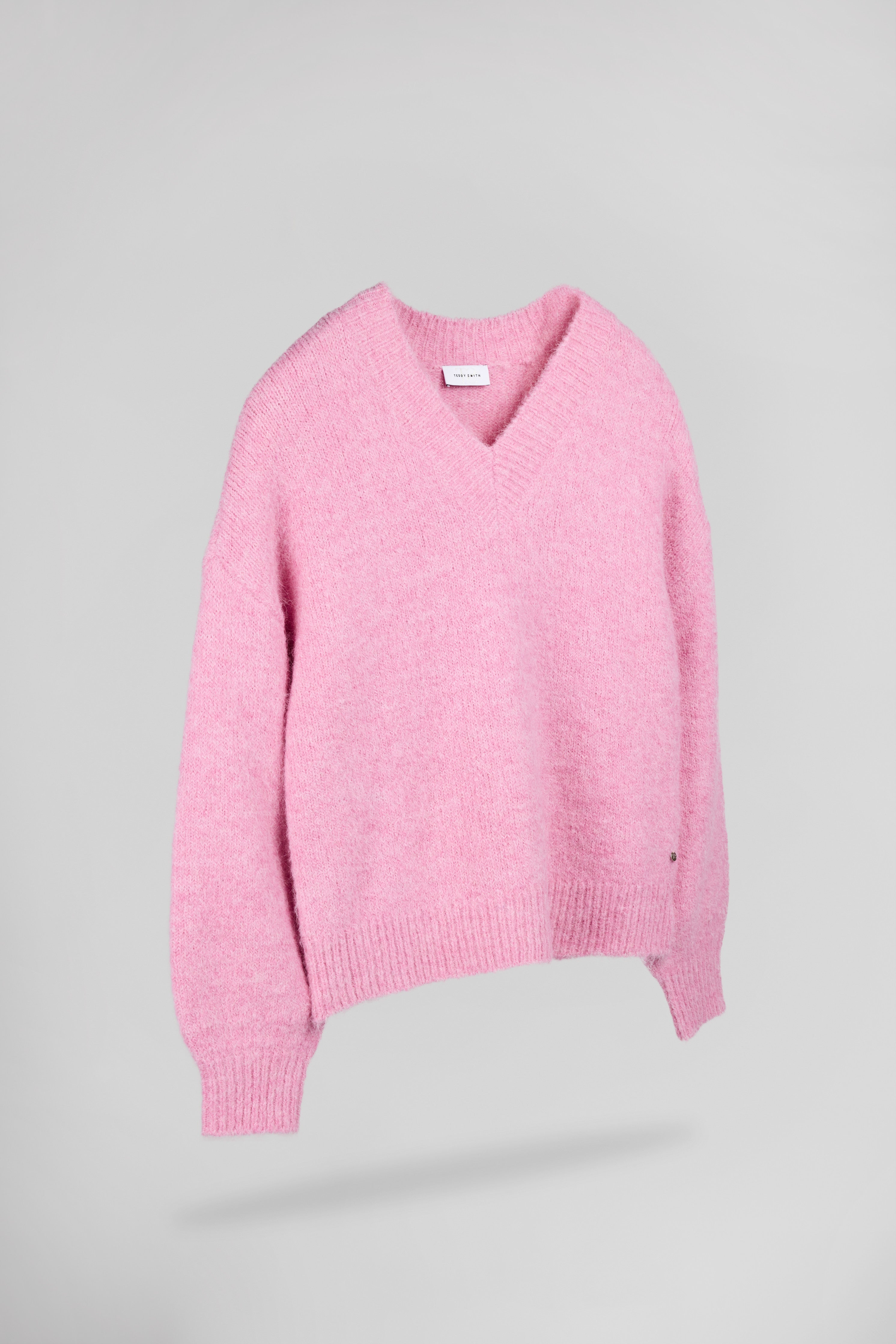 Teddy Smith P-Keith pull oversize rose col V chiné