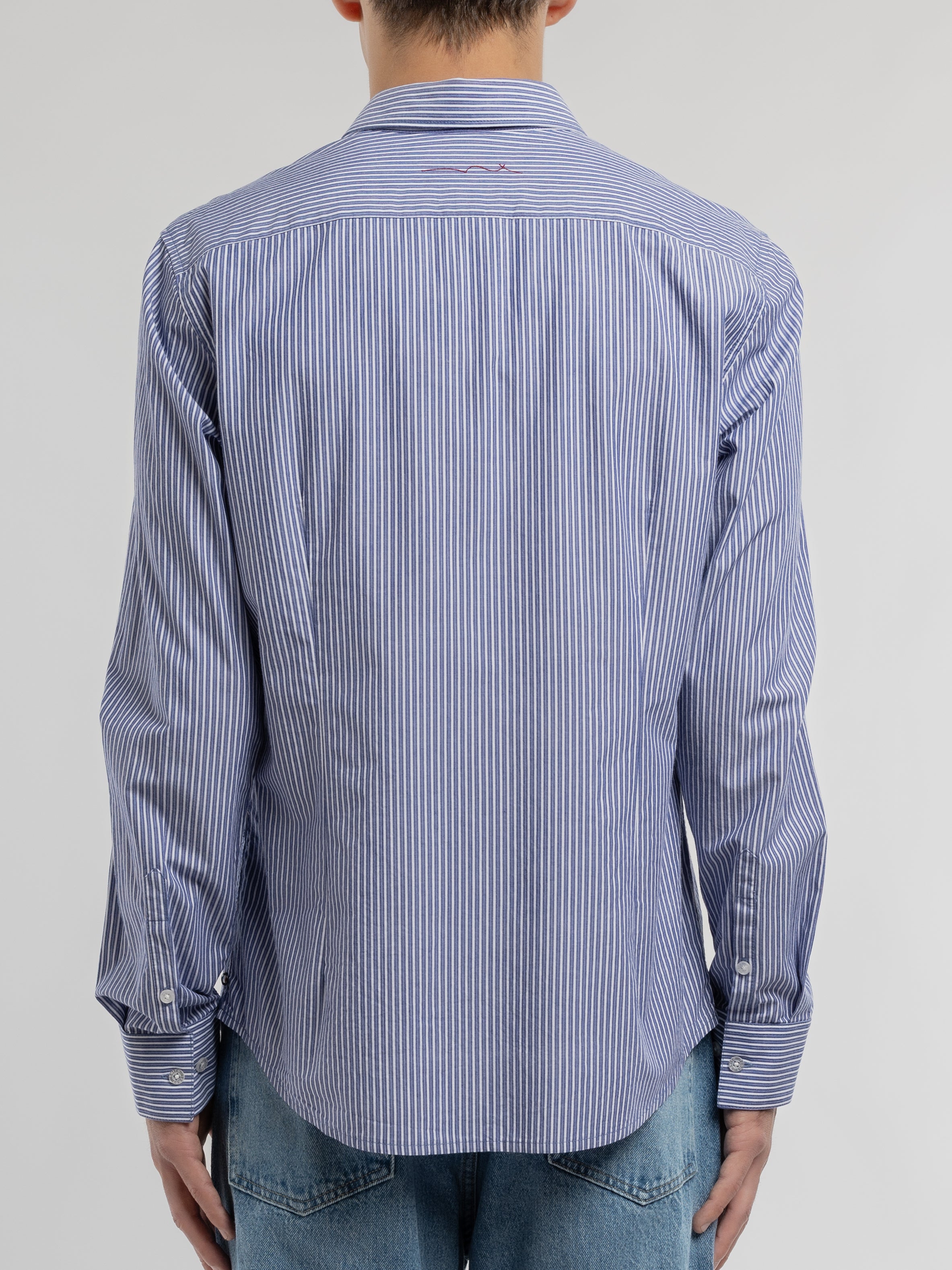 Teddy Smith Carton ML chemise homme bleue rayée coton