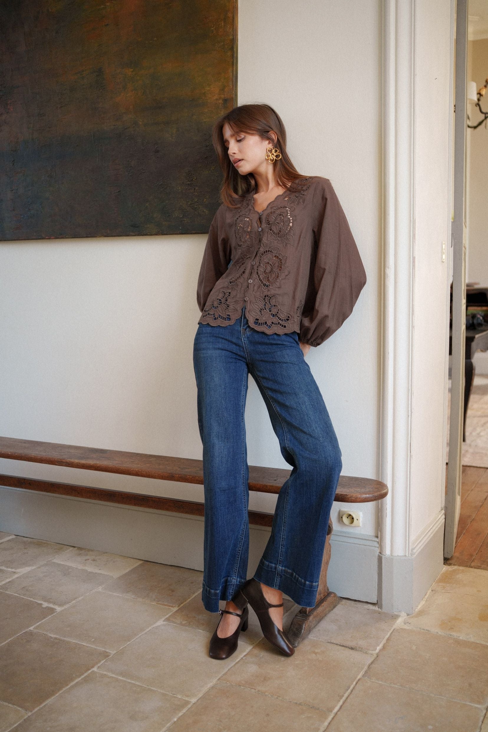 Maison Onado Clotilde jean wide bleu délavé taille haute