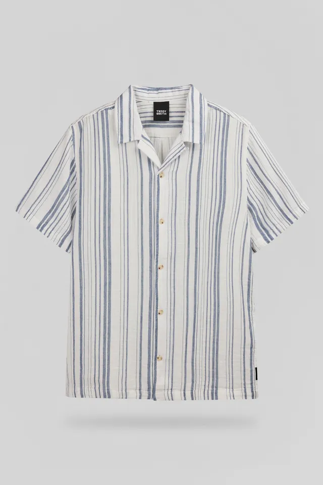 TEDDY SMITH C-CELESTIO MC chemise rayée indigo