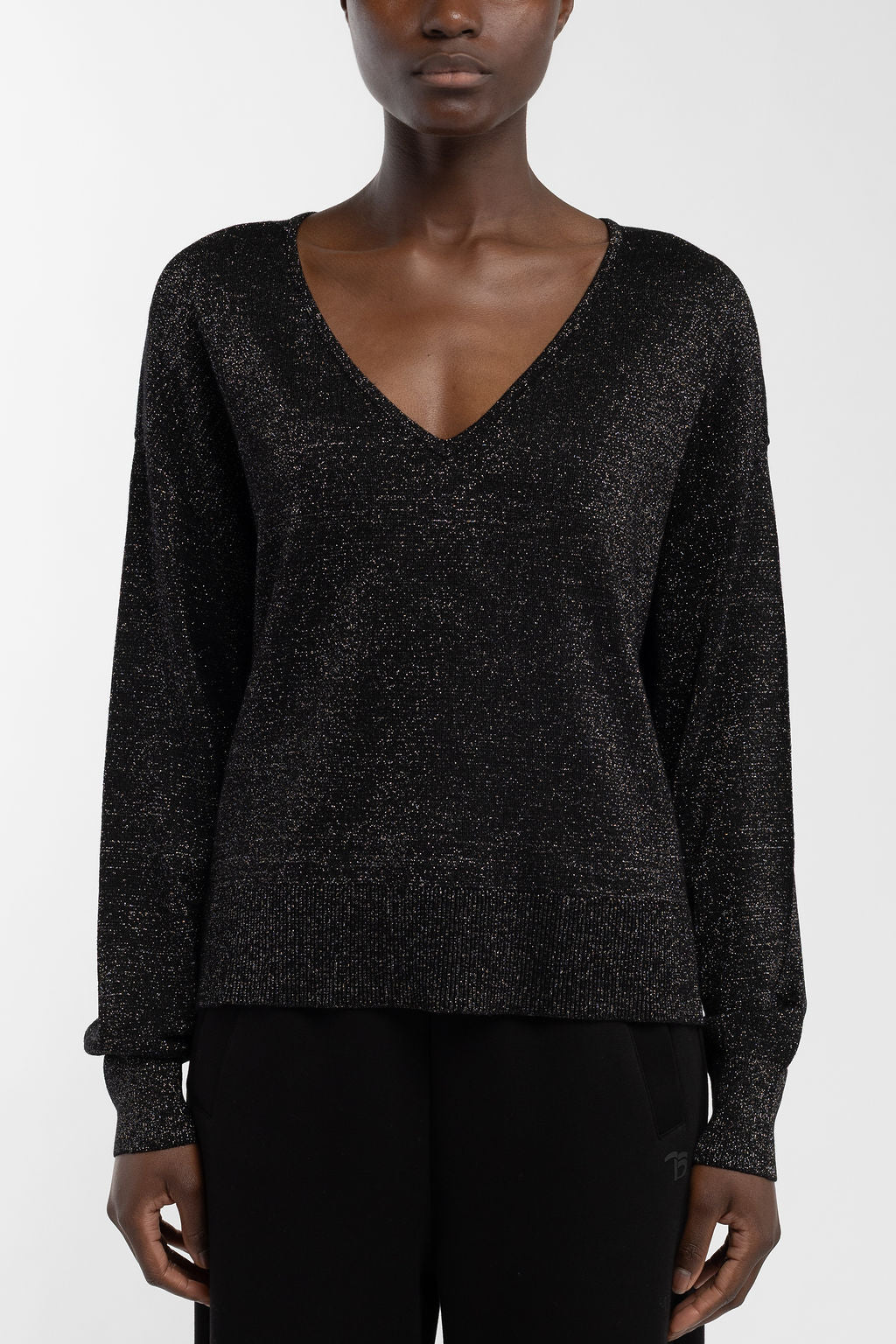 Teddy Smith Lizie pull femme noir lurex col V ample